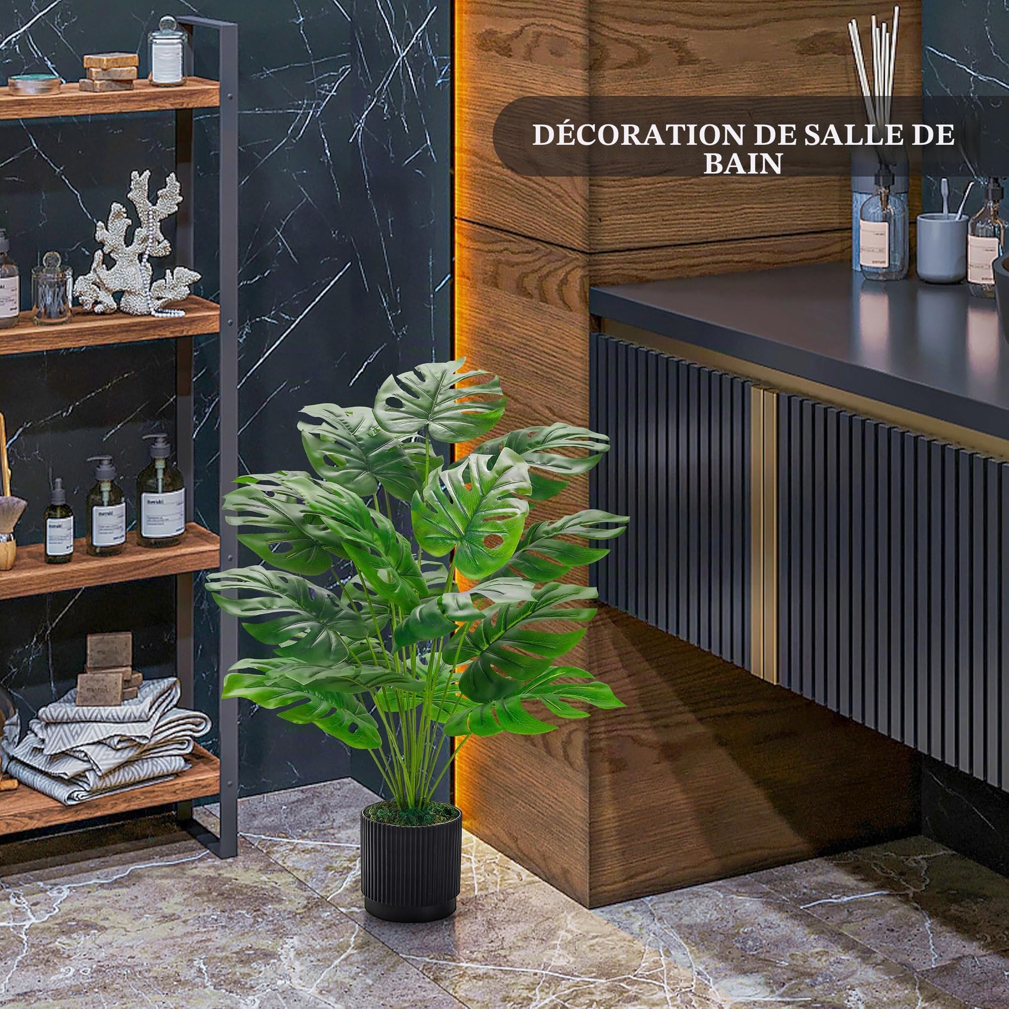 BTSD-home Plantes artificielles Monstera de 71 cm, grandes plantes artificielles hautes pour la décoration d’intérieur et d’extérieur de la maison, du bureau, de la salle de bain et de la chambre