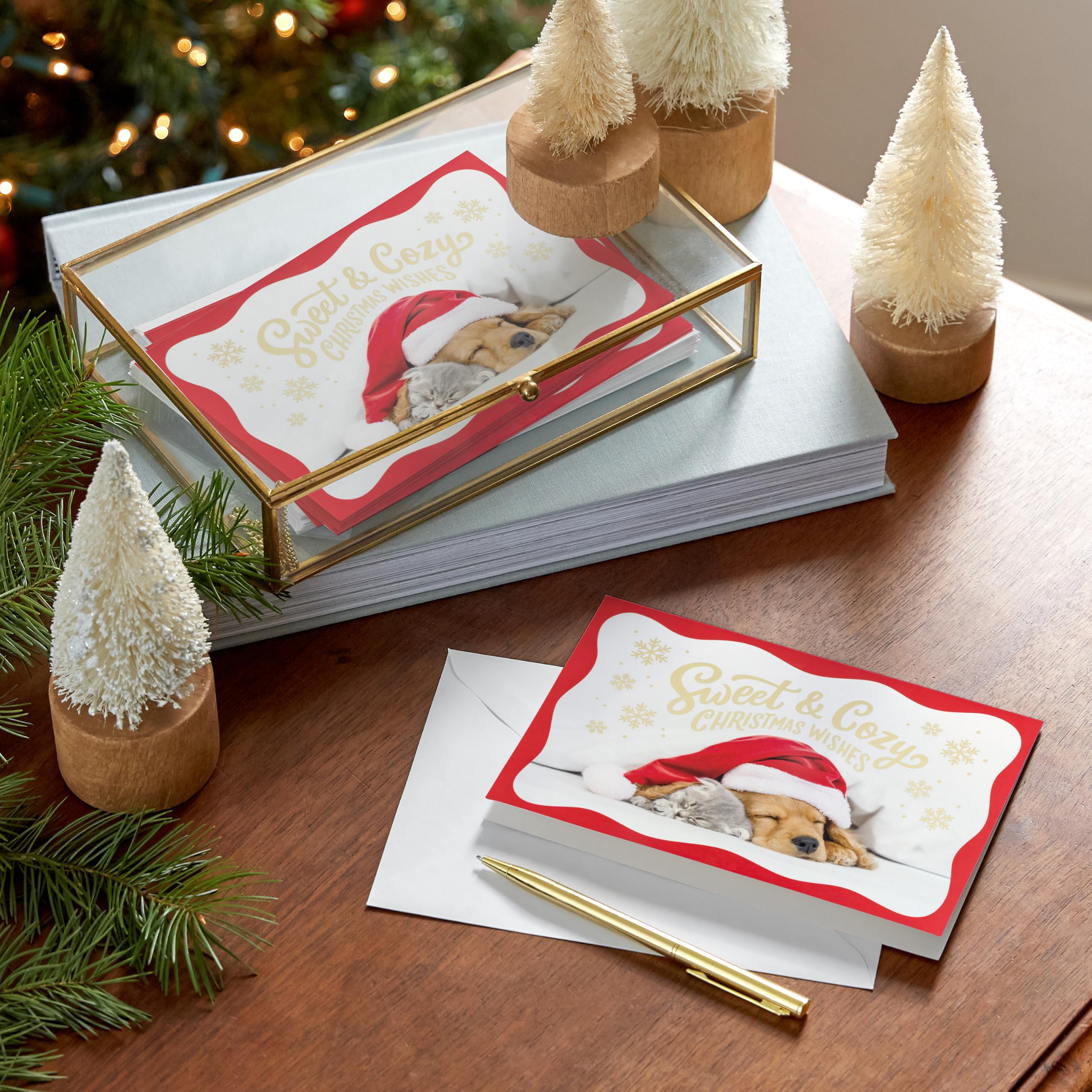 Hallmark Tarjetas de Navidad, paquete de 40 (dulce y acogedor, cachorro, gatito)