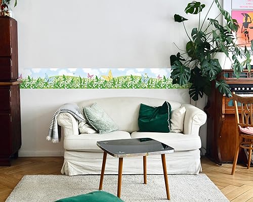 Vista 152 de FLFK Calcomanías de pared para despegar y pegar, para habitación de los niños, calcomanías de peces bajo el mar, 4 x 240 pulgadas (azul)