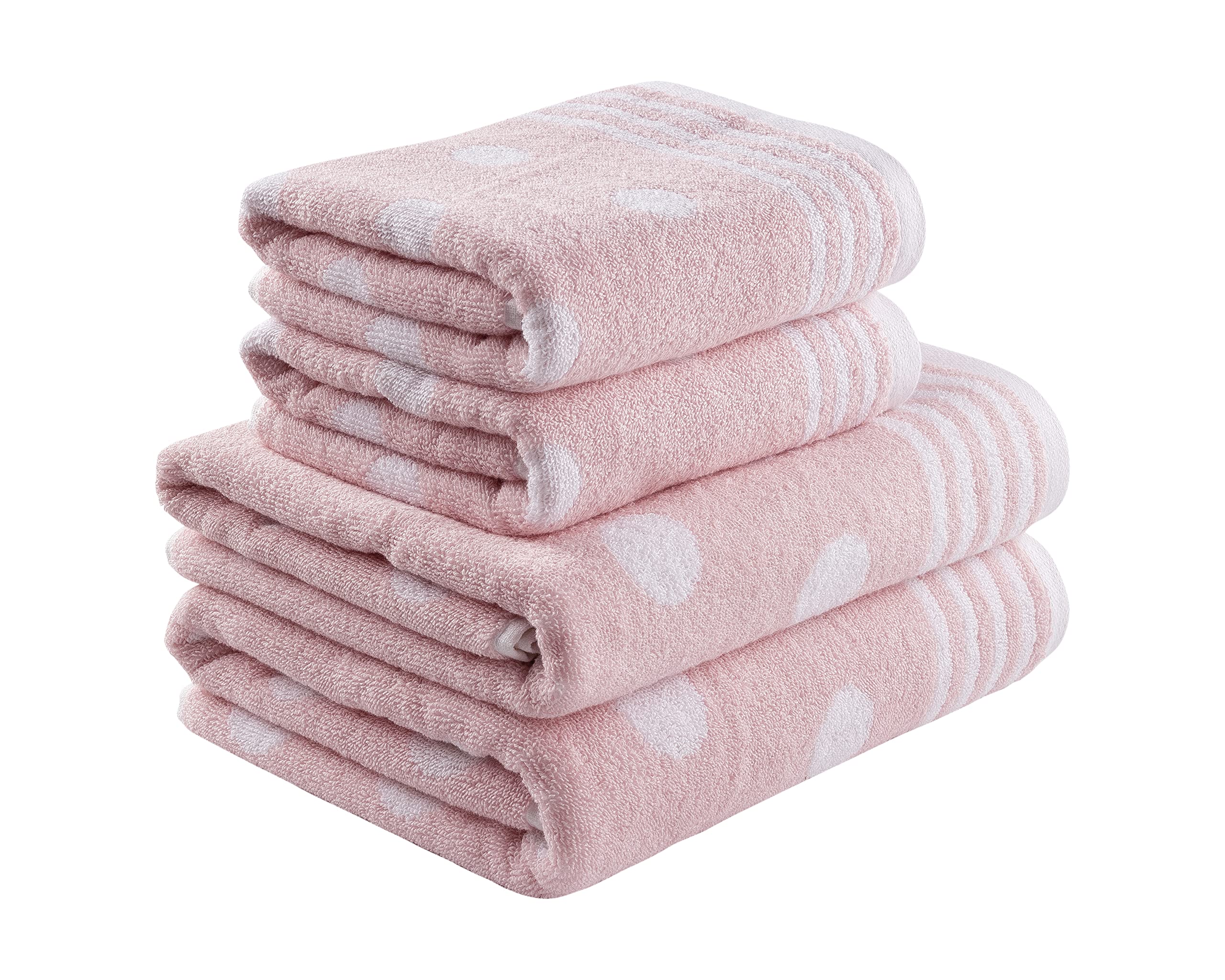 La Maison Jacquard Circles Polka Dots 100% Cotton 500GSM Luxury Hand Towel Bath Towel Super Soft Highly Absorbent Everyday Use (4 Piece Bale Set - 2 Hand Towels and 2 Bath Towels, Soft Pink) โ image 1