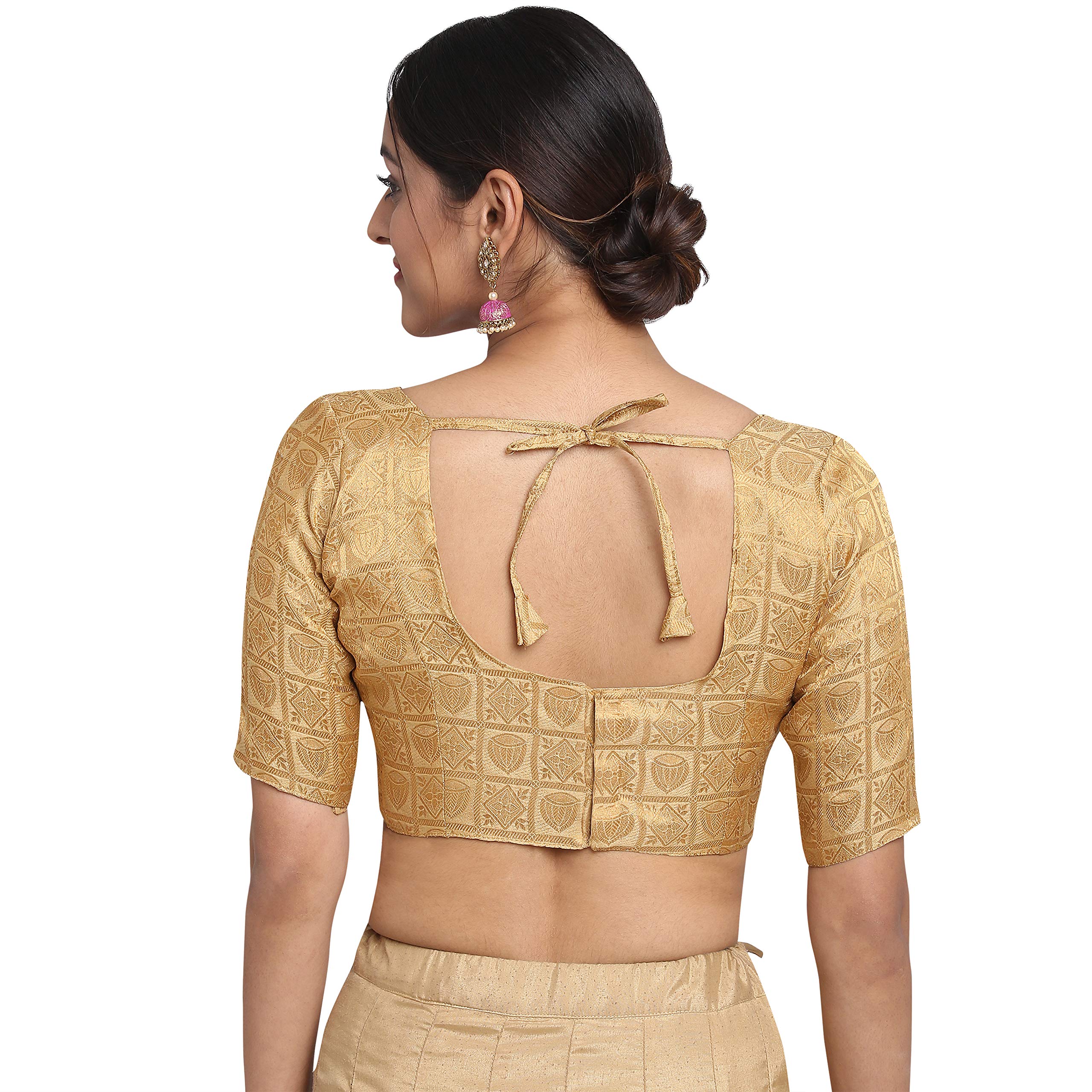 Oomph Women's Art Silk Solid 3/4 Sleeve Saree Blouse (Rbbl16L_Latte Beige_L)