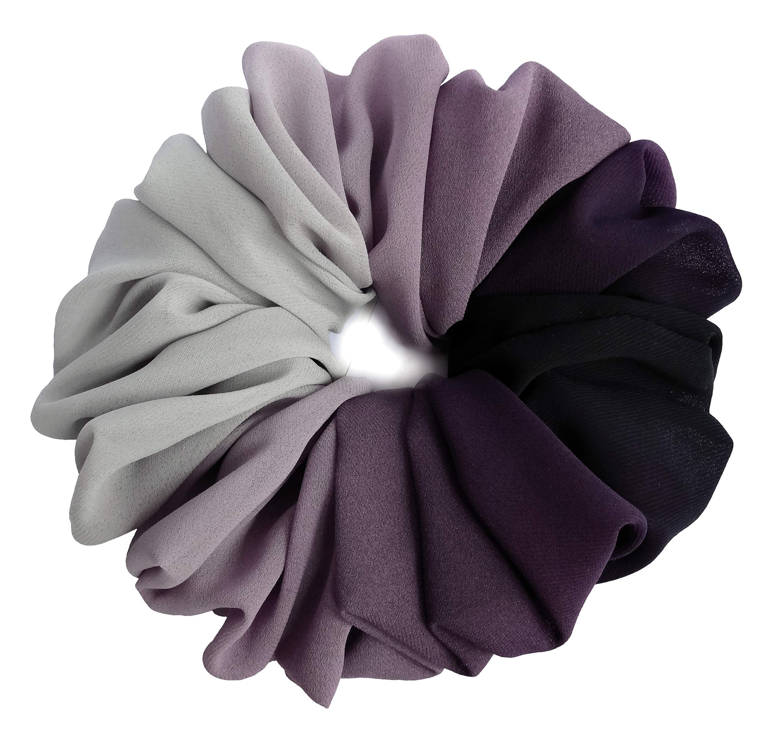 26 Colors Available, Colorful Big Scrunchies for Hair, Soft Chiffon Ponytail Holder, Cute Birthday Gift for Women Girl Teen, Holiday Accessory (Black Purple Grey Ombre)