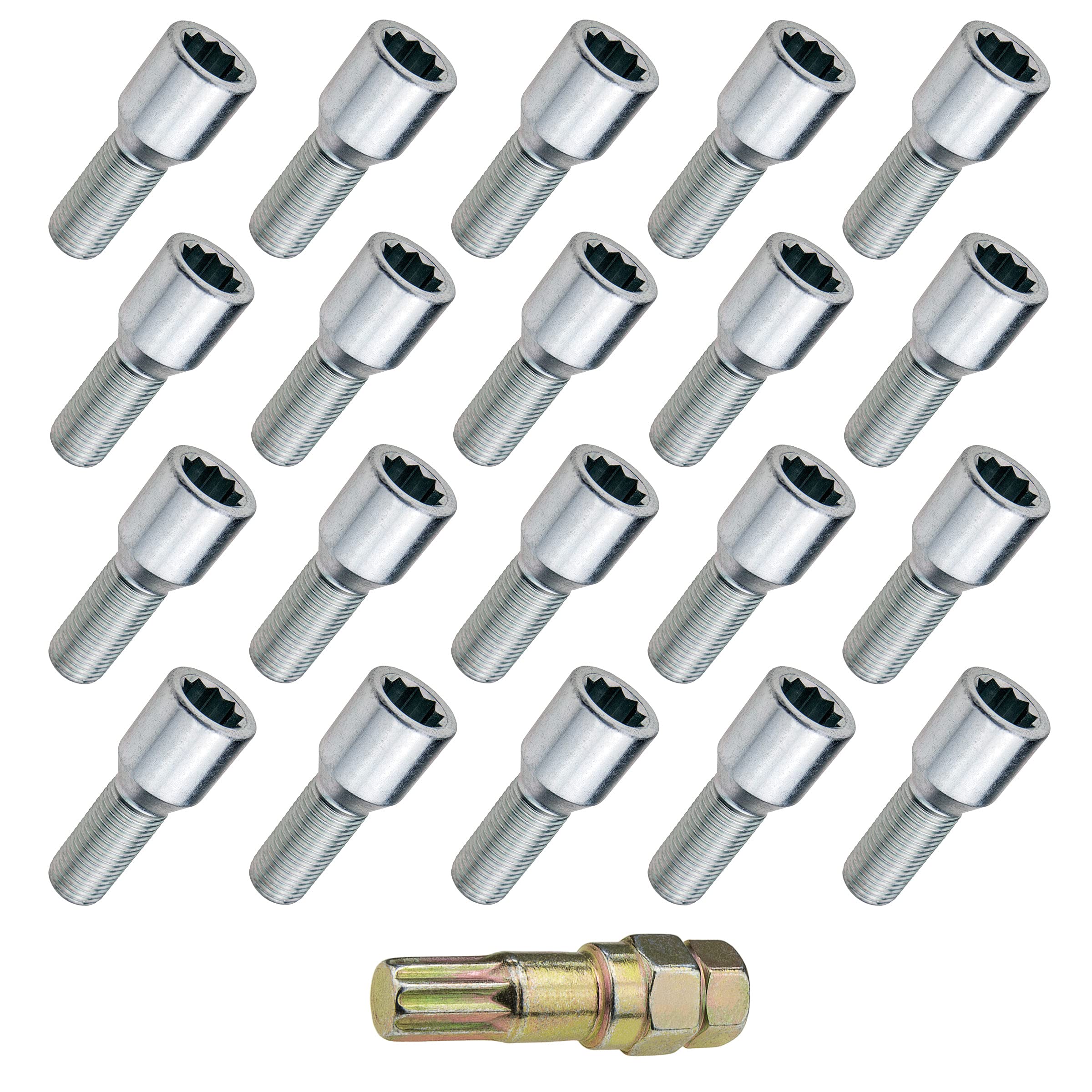 20 Bulloni Antifurto M14x1.5 28mm Viti a Stella per Cerchioni