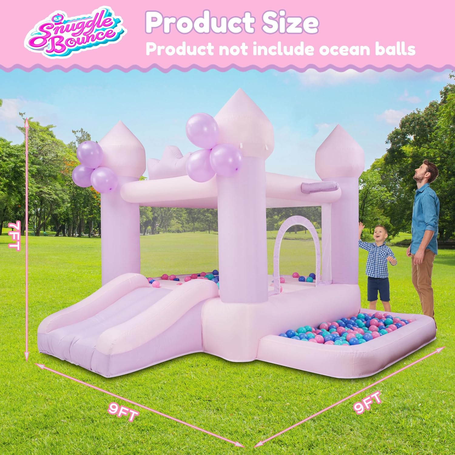 9FT Pink/Purple Bounce House Inflatable Toddler Trampoline Suitable for 3-6 Year Old Children Party Gifts Indoor and Outdoor Two Tone Bounce Castle Wedding/Festival Decorations