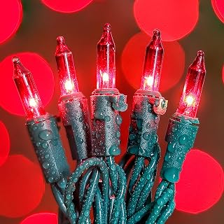 50-Count Red Valentine's Day Lights with Green Wire Waterproof,Mini String Lights for Holiday Decorations, Christmas Tree, Party, Wedding, Xmas, Home, Indoor & Outdoor Use (13ft Long)
