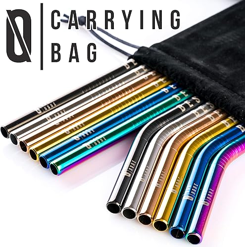 Miniatura 5 de BAR NONE Best Straws - Juego de 10 pajitas de metal de acero inoxidable de 21,6 y 10.4in de largo, reutilizables, brochas de limpieza rectas y