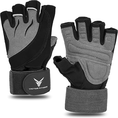 Victor Fitness Serie 3 - Guantes unisex de cuero artificial sin dedos para levantamiento de pesas con correa de muñeca de velcro, perfectos para
