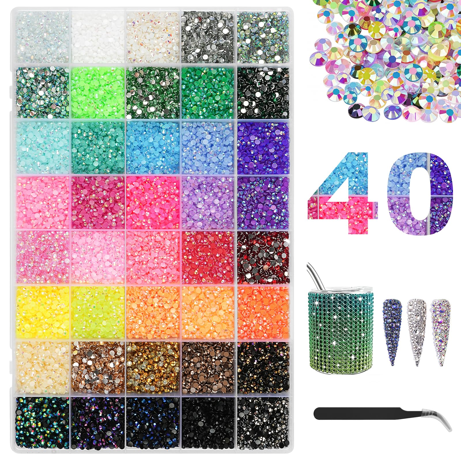 Pedrería para maquillaje de ojos y diseño de ropa con kit de 40 colores