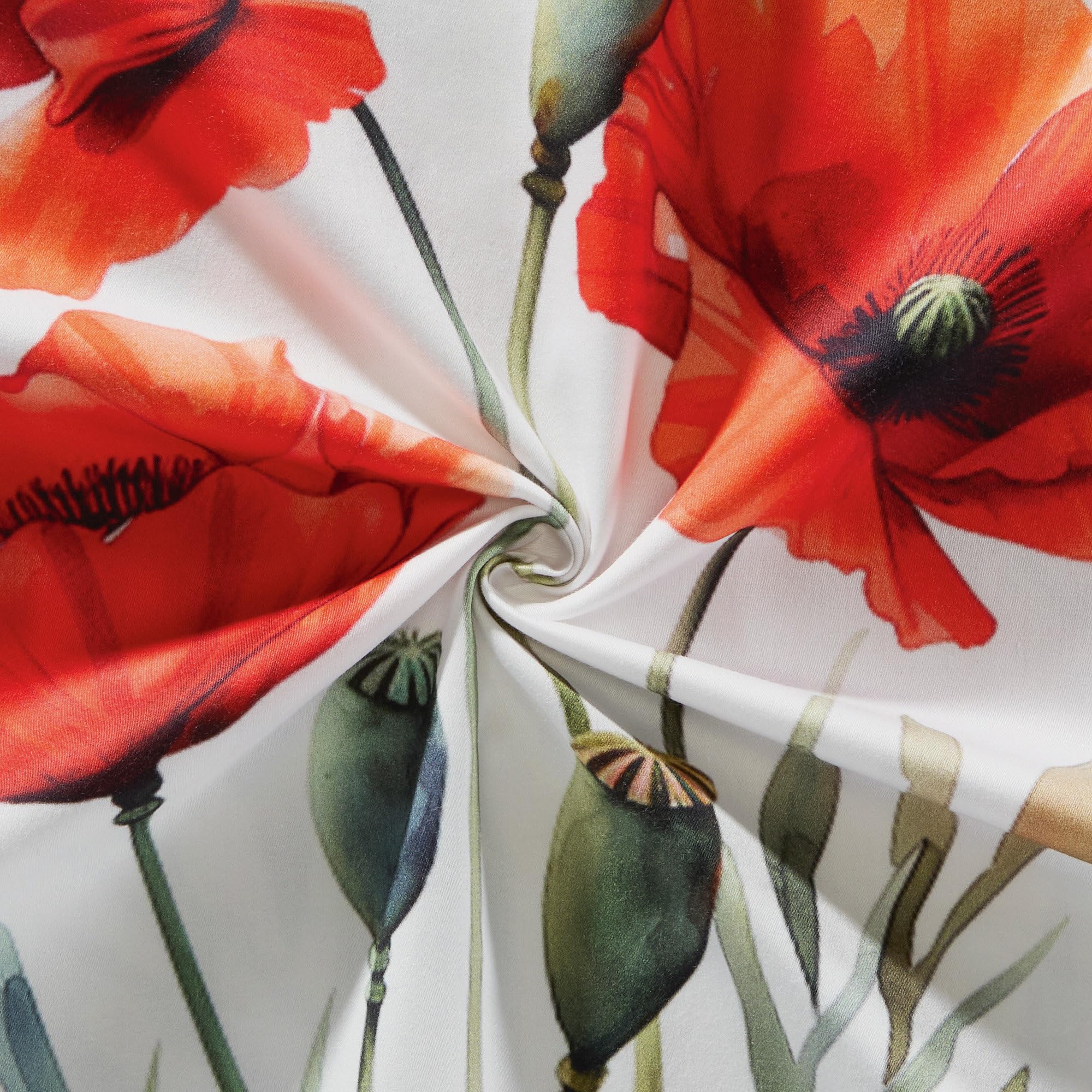 Erwin Müller Mako-Satin Bettwäsche Mohnblume weiß-rot Größe 40x80 cm / 135x200 cm - seidig weiche Qualität, temperaturausgleichend, mit Reißverschluss
