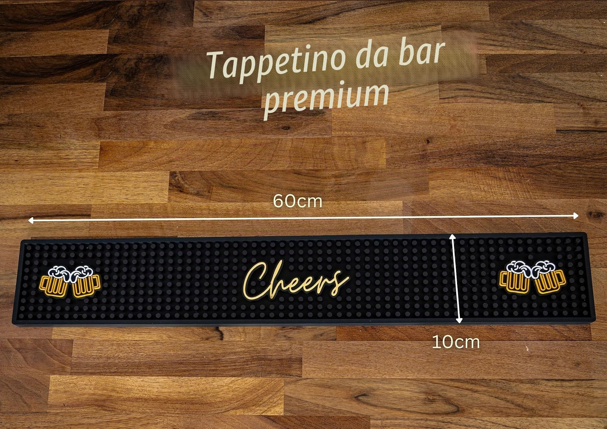 Buddy - Tappetino da bar in gomma | 60x10x1 cm | Tappetino per bancone di alta qualità per vetreria, casa, grotta degli uomini | in PVC nero antiscivolo, per birra e cocktail