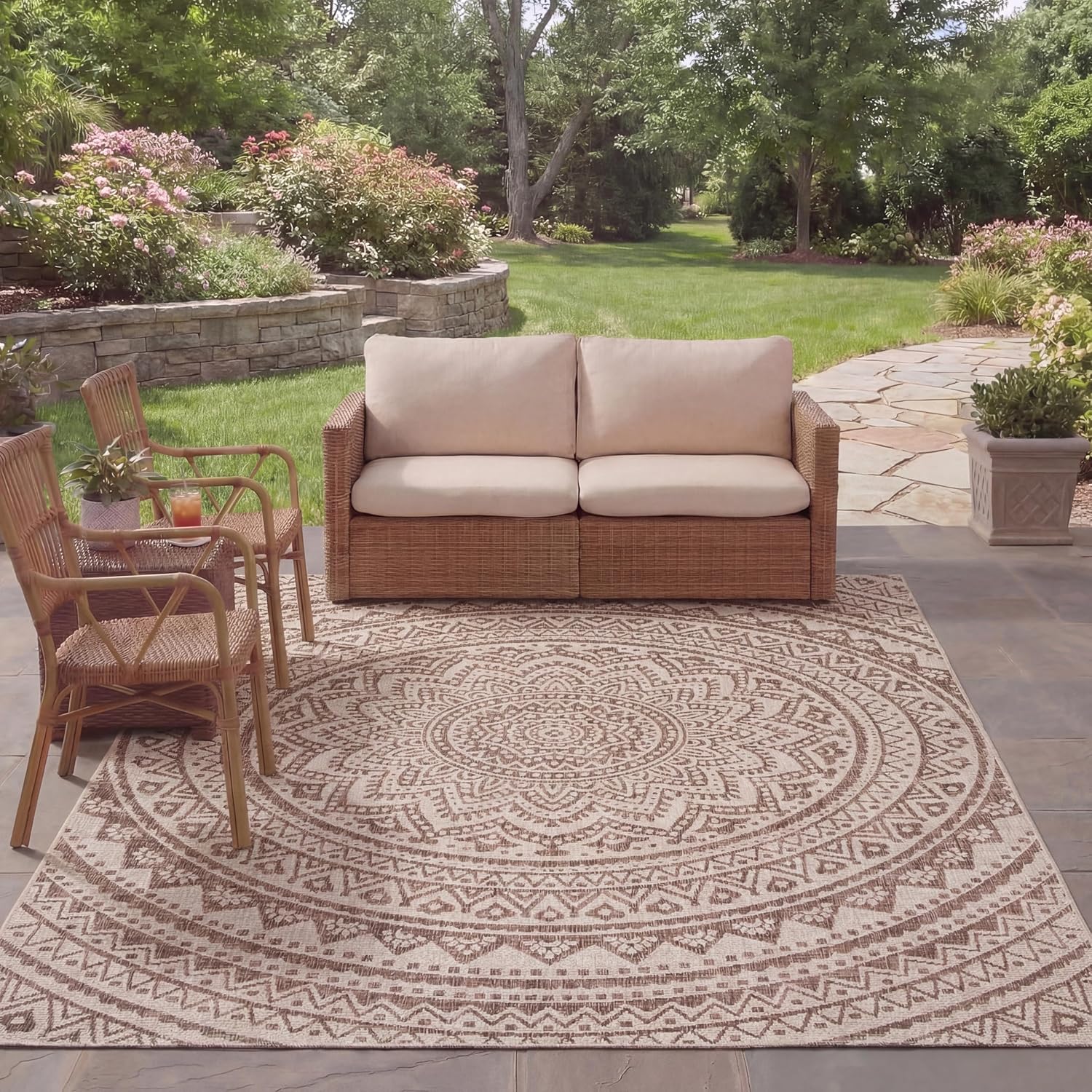 SAFAVIEH Washable Rug Outdoor Courtyard Collection - 2'3" x 8' Runner, Light Beige & Terracotta, Non-Shedding & Easy Cleaning, Ideal for Patio, Entryway, Mudroom, Hallway, Kitchen (CY8734-36512)