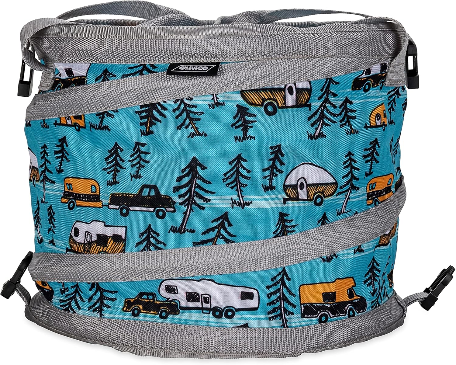 Camco Life is Better at The Campsite Pop-Up Soft Cooler - Features a Water-Resistant Interior, Built-in Bottle Opener, and RV Sketch Design - Holds Up to a 12-Pack of Bottled or Canned Drinks (53417)