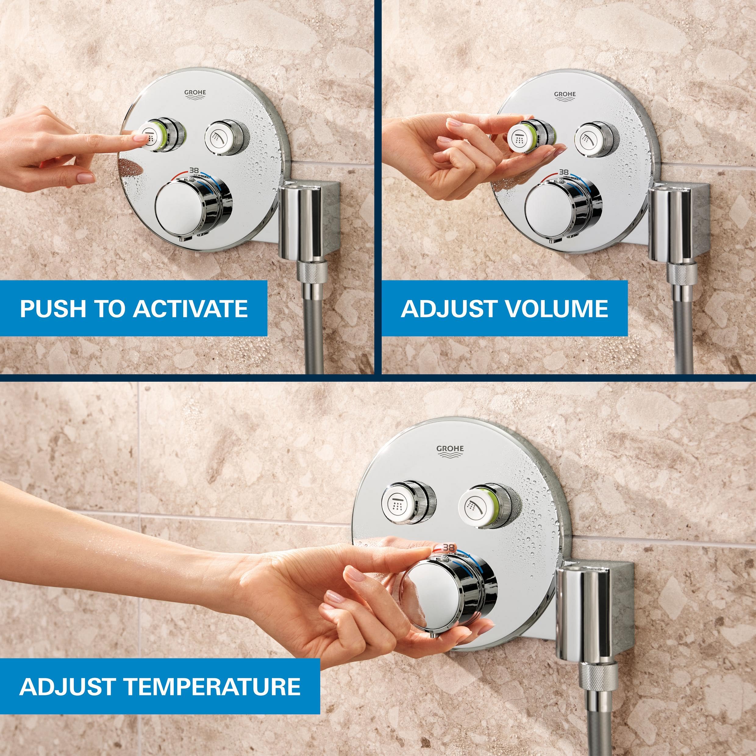 GROHE Precision SmartControl 310, podtynkowy system prysznicowy (31 cm deszczownica z termostatem, głowica prysznicowa 1 rodzaj strumienia, kompletny zestaw, wąż prysznicowy 1,50 m), okrągły, chom