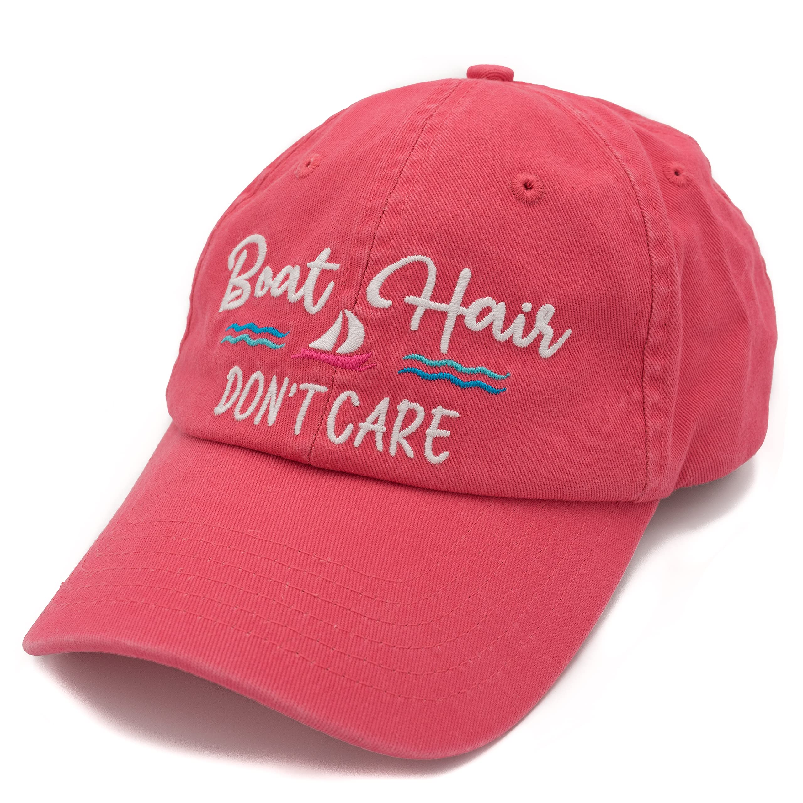 Lifecraft Boat Hair Don't Care Embroidered Washed Distressed Denim Womens Baseball Cap Cotton Dad Hat Boater Gift Pink