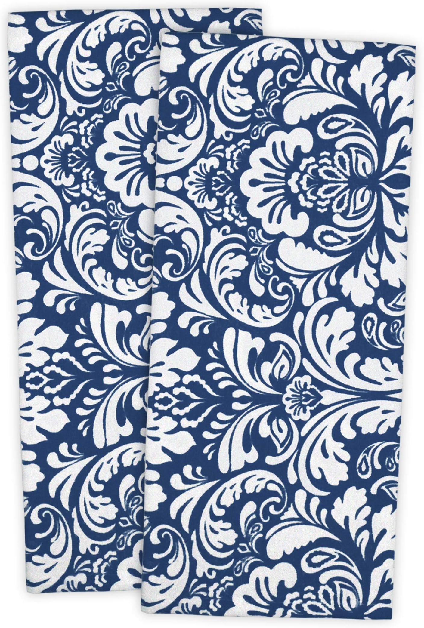 Cotton Dish Towel Set Damask Print, 18x28, Nautical Blue, 2 Count