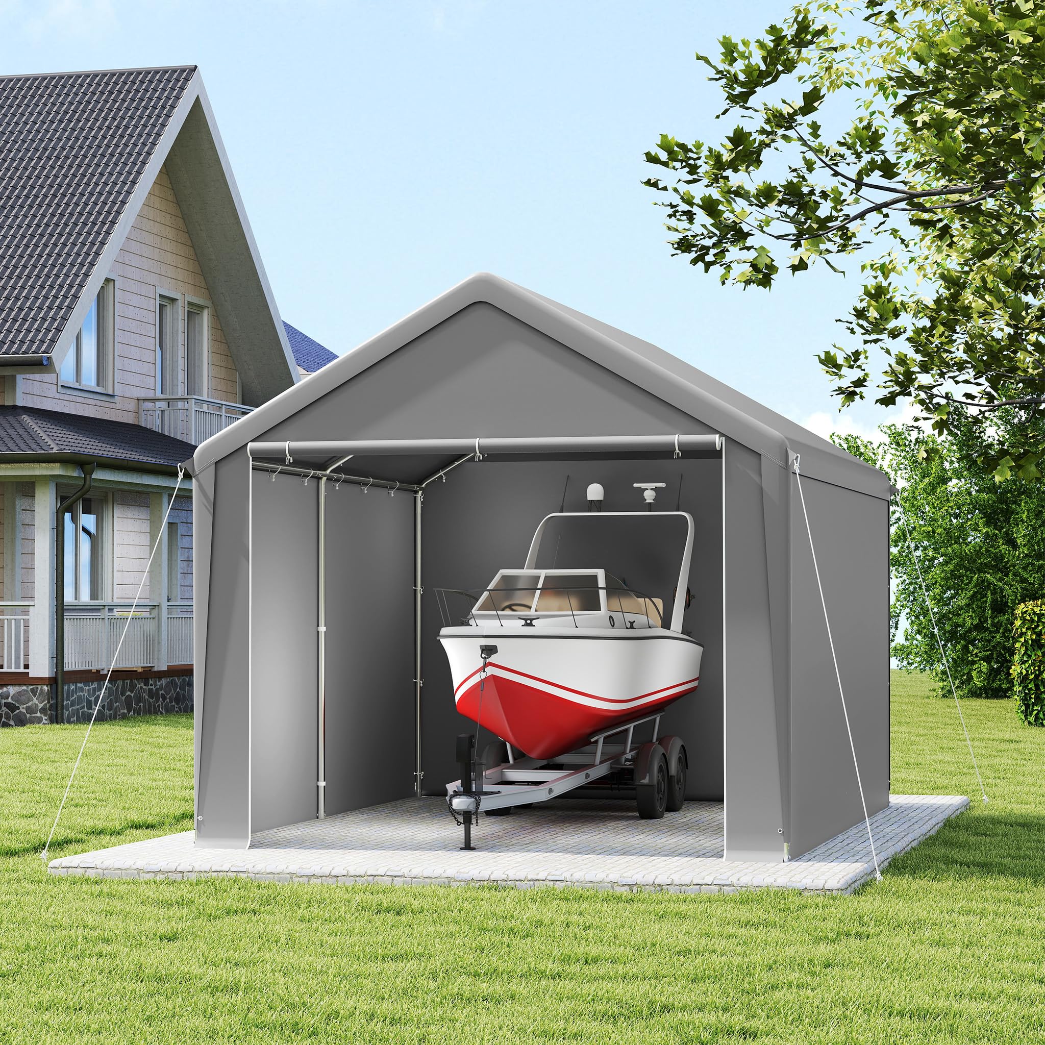 UISEBRT Garage per tende da 3 x 4 m tettoia tenda da campeggio telone PE telaio acciaio resistente