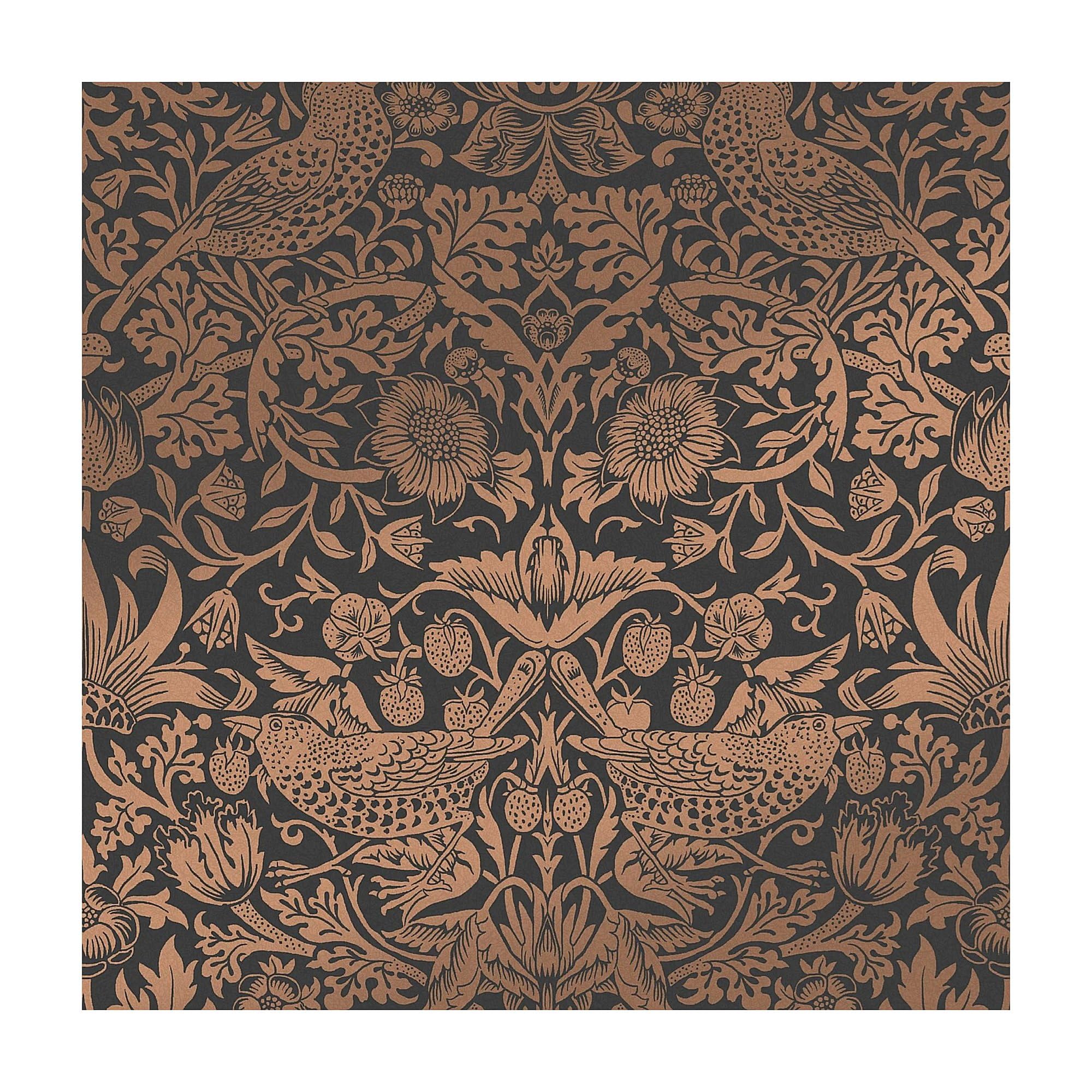 Rackhams Strawberry Thief Fibrous Wallpaper | Charcoal