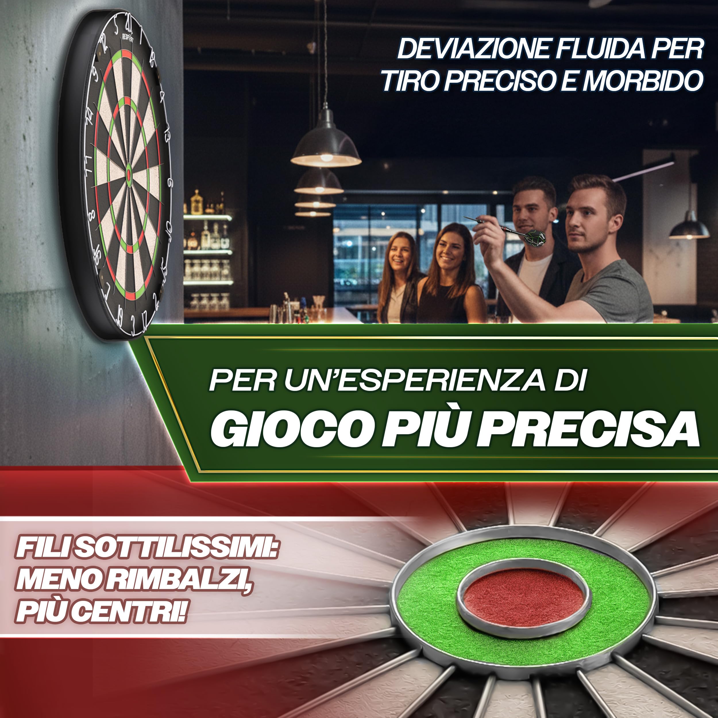 RE:SPORT® Bersaglio per freccette XXL in Sisal, set con 9 freccette professionali + accessori
