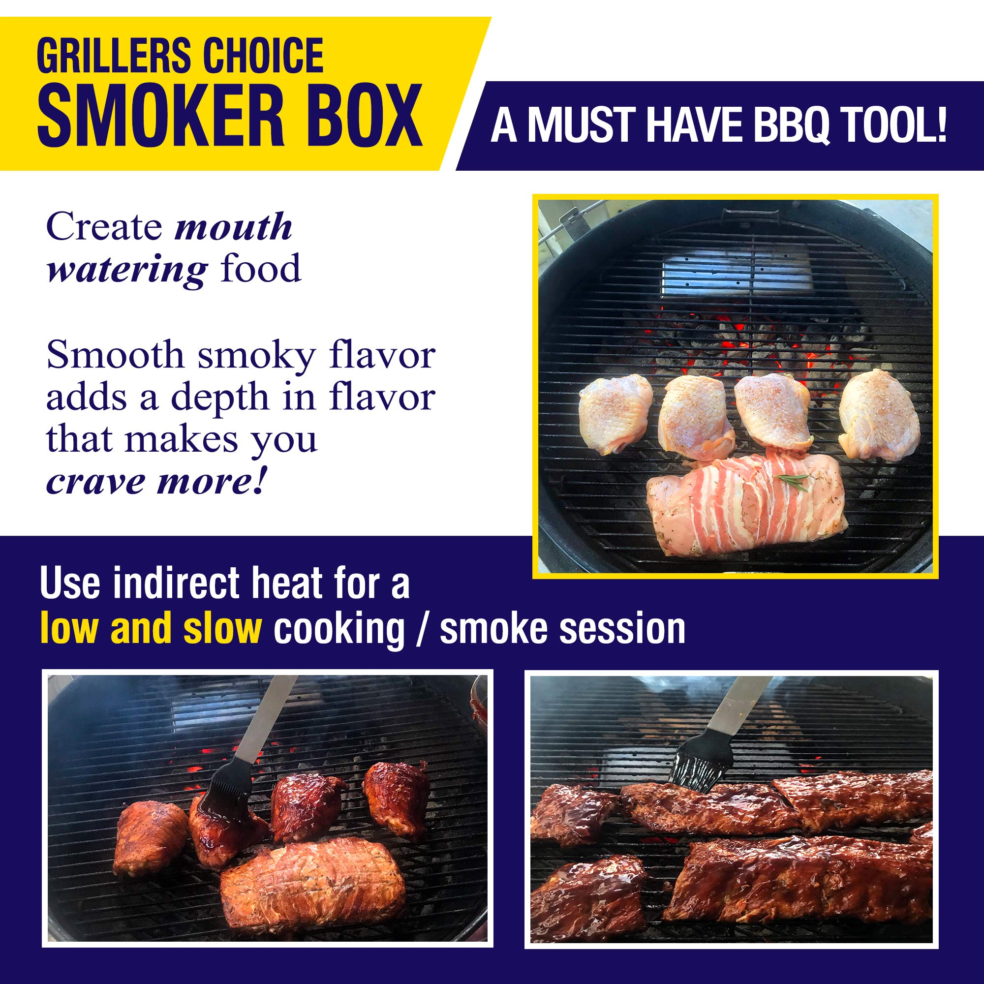 Caja de virutas de madera ahumadora para parrilla de barbacoa. Añade astillas de madera a la bandeja para la mejor barbacoa de sabor. Caja gruesa de acero inoxidable para gas, carbón y madera. El 3