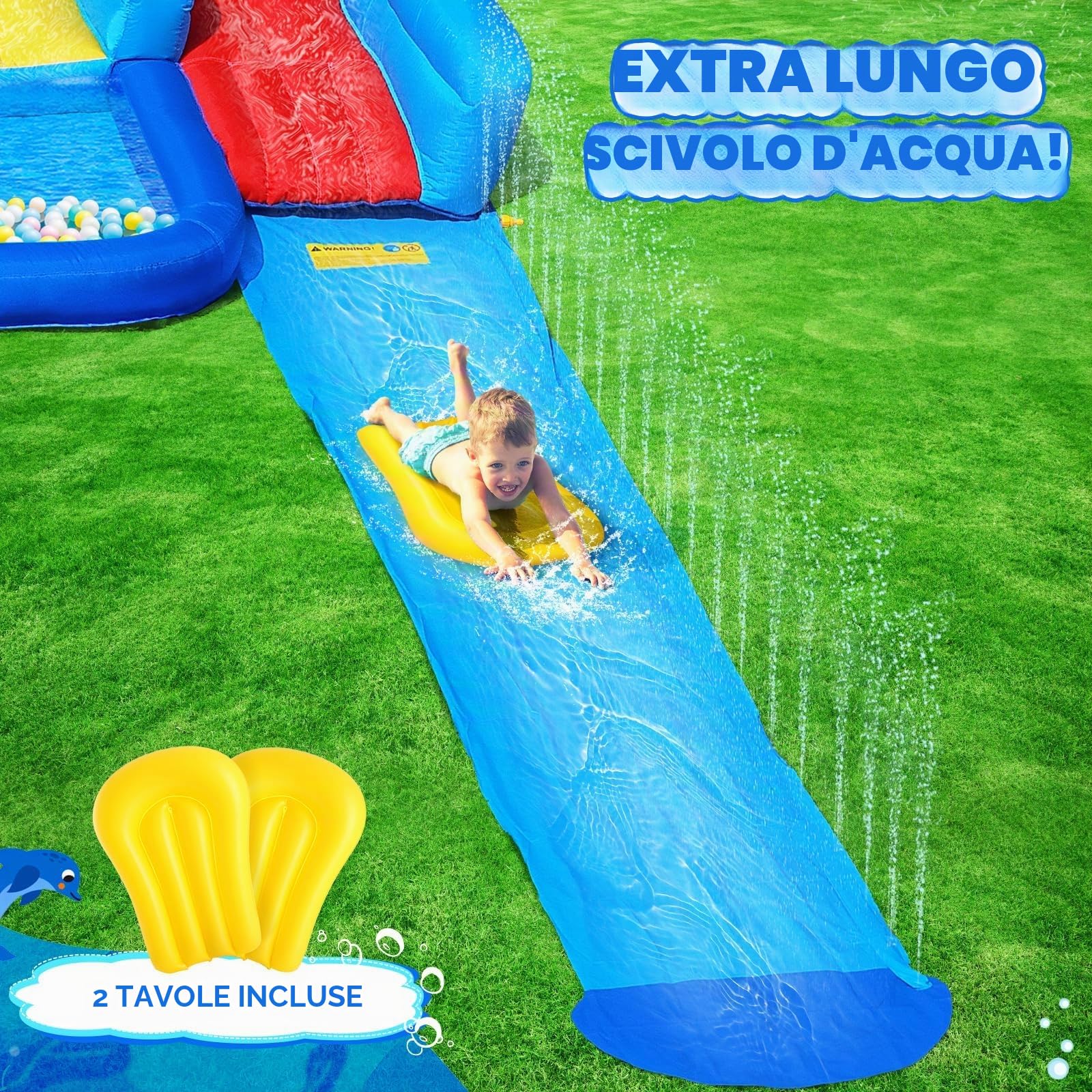 GYMMAL Castello Gonfiabile per Bambini con Parete d'Arrampicata, Doppio Scivolo e Scivolo Acquatico - Giochi da Esterno per Bambini 3-12 Anni (4x3,6x2,6m)