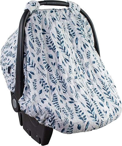 Bebe au Lait Funda clásica de muselina para asiento de automóvil correas fáciles de poner apertura totalmente con cremallera hojas azules