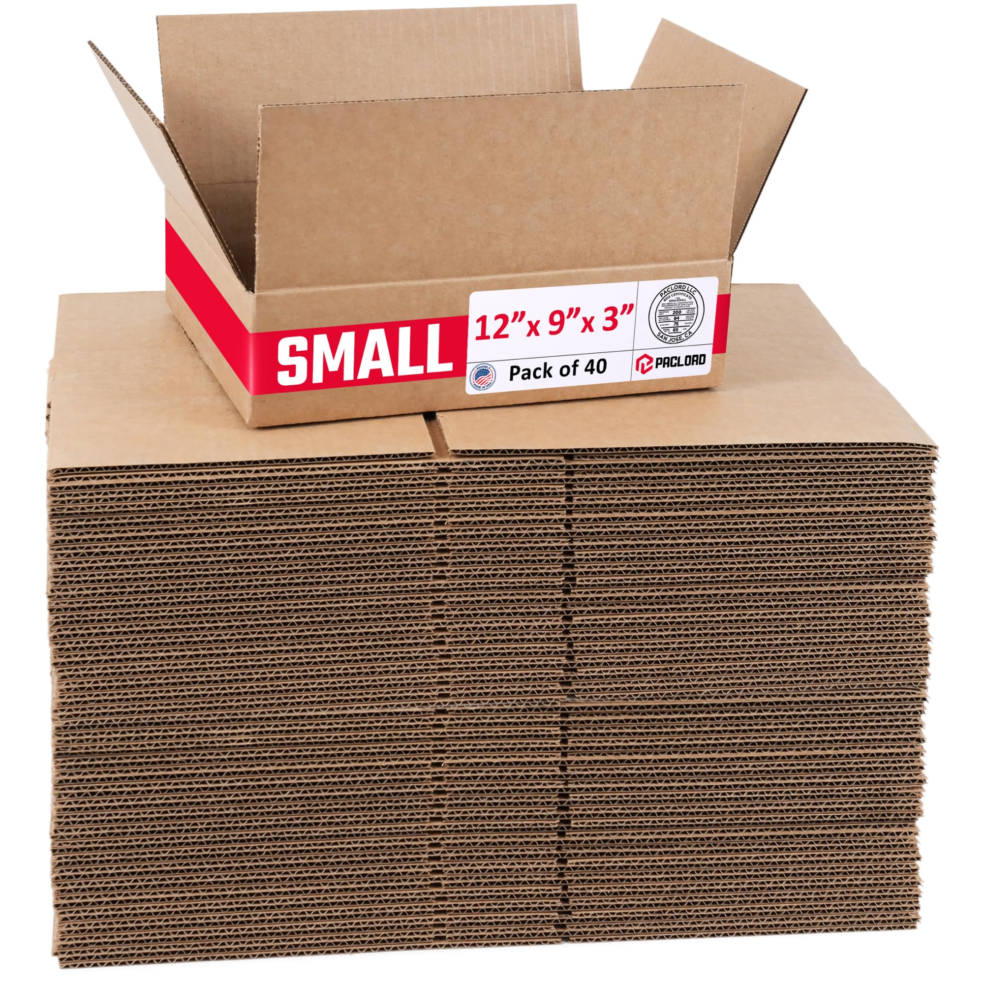 Small Cardboard Boxes 12"L x 9"W x 3"H (Pack of 40) - USA-Made Packing Boxes for Moving, Shipping, or Storage - USPS, UPS, FedEx Approved - Professional Packing Supplies for Moving | USA-Made Packing Boxes for Moving, Shipping, or Storage - USPS, UPS, FedEx Approved - Professional Packing Supplies