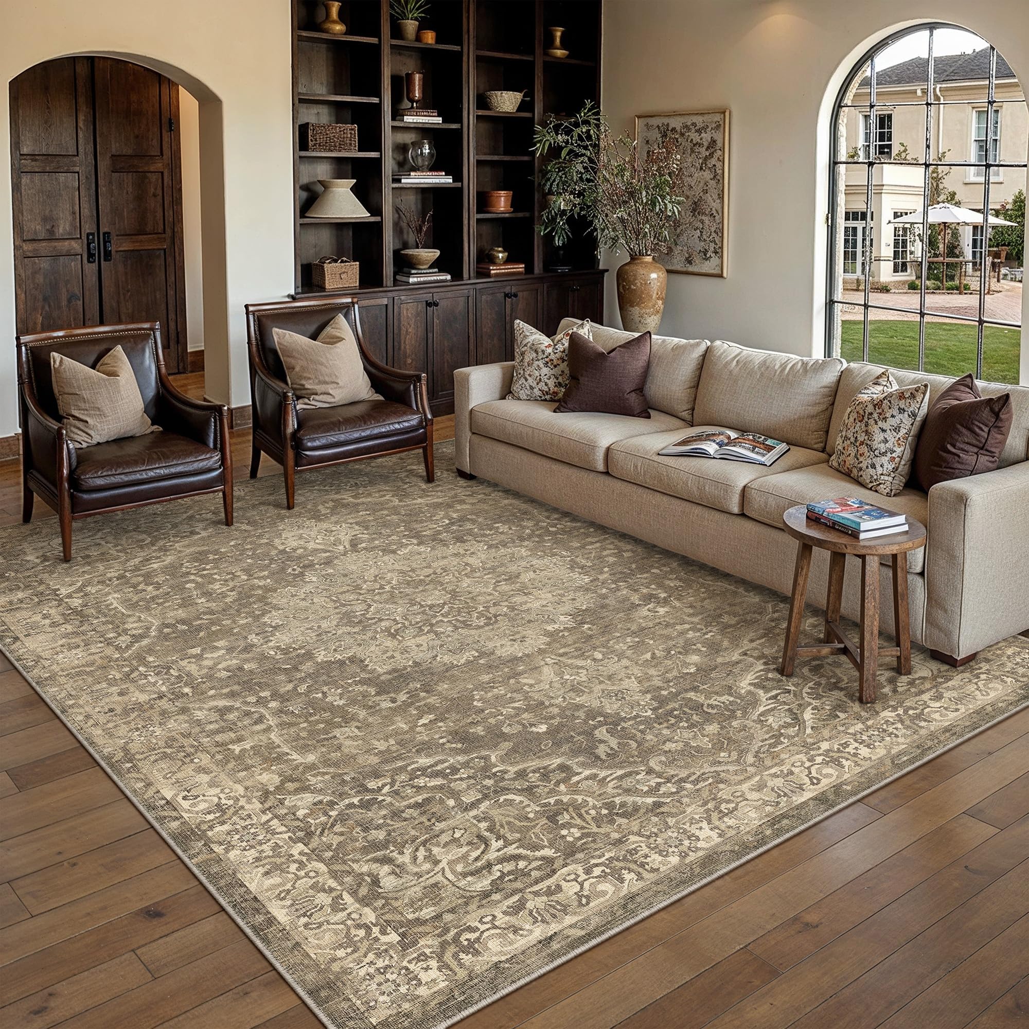PureCozy Vintage Rugs Living Room Washable 140x200cm Brown Rug for Bedroom