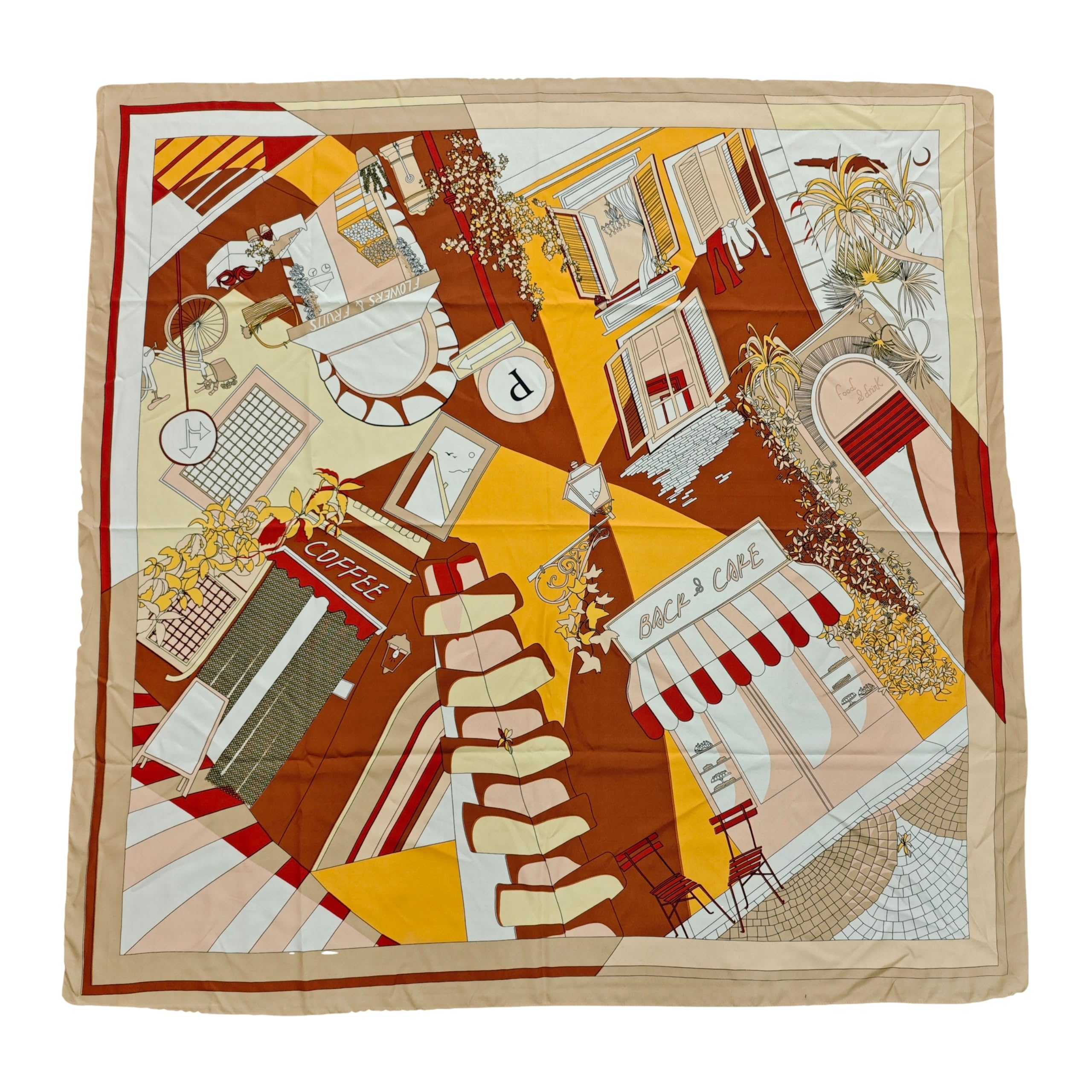 Square Silk-Like Scarf, 130cm, Orange