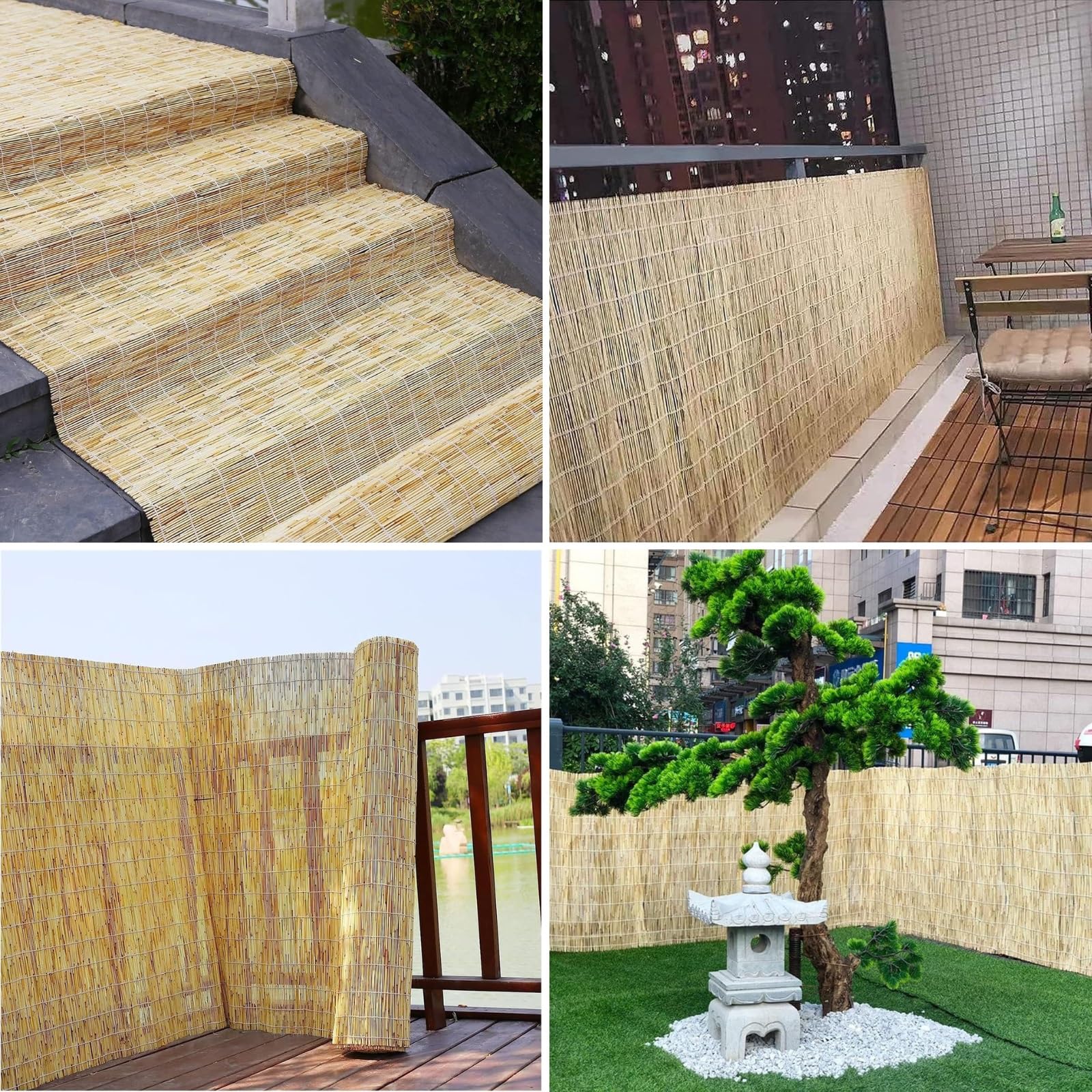 100 x 350 cm - Zewnętrzny balkon i ogród ochrona przed wiatrem i słońcem, roleta pionowa, naturalny bambus prywatność na patio i podwórko