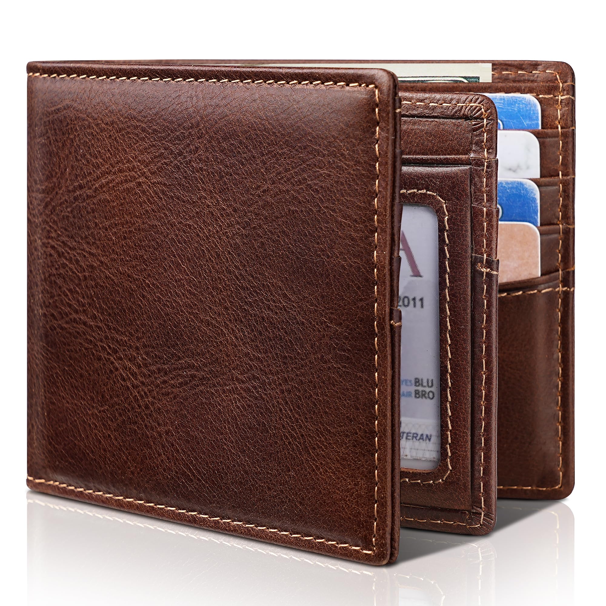 Artpaxy Mens Wallet Bifold Genuine Leather RFID Blocking Wallet for Men with 1 ID Window 15 Card Holders 2 cash pockets 1 Gift Box