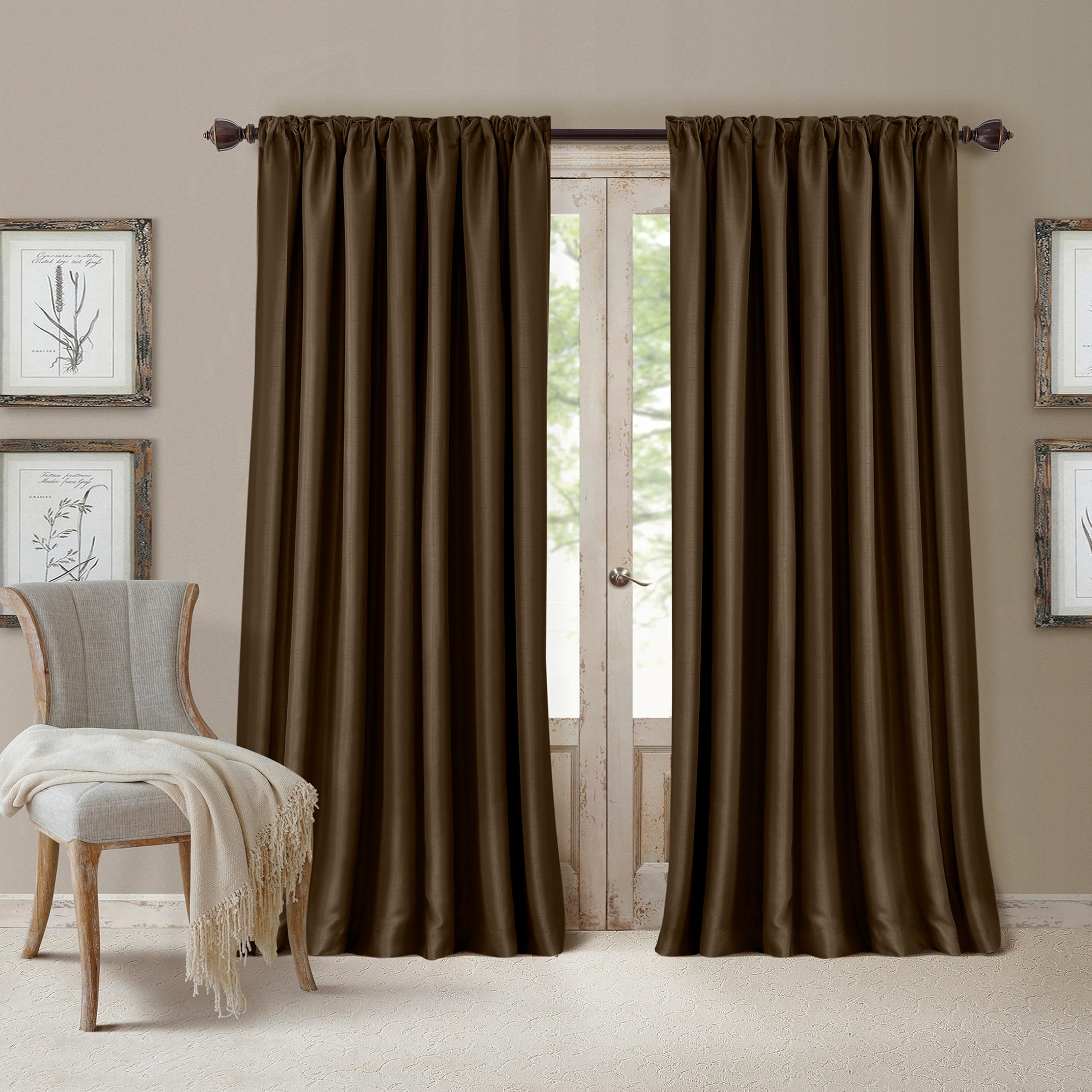 Elrene Home Fashions All Seasons Energy Efficient Room Darkening -Rod Pocket Window Panel, 52" x 108" (1), Chocolate Brown