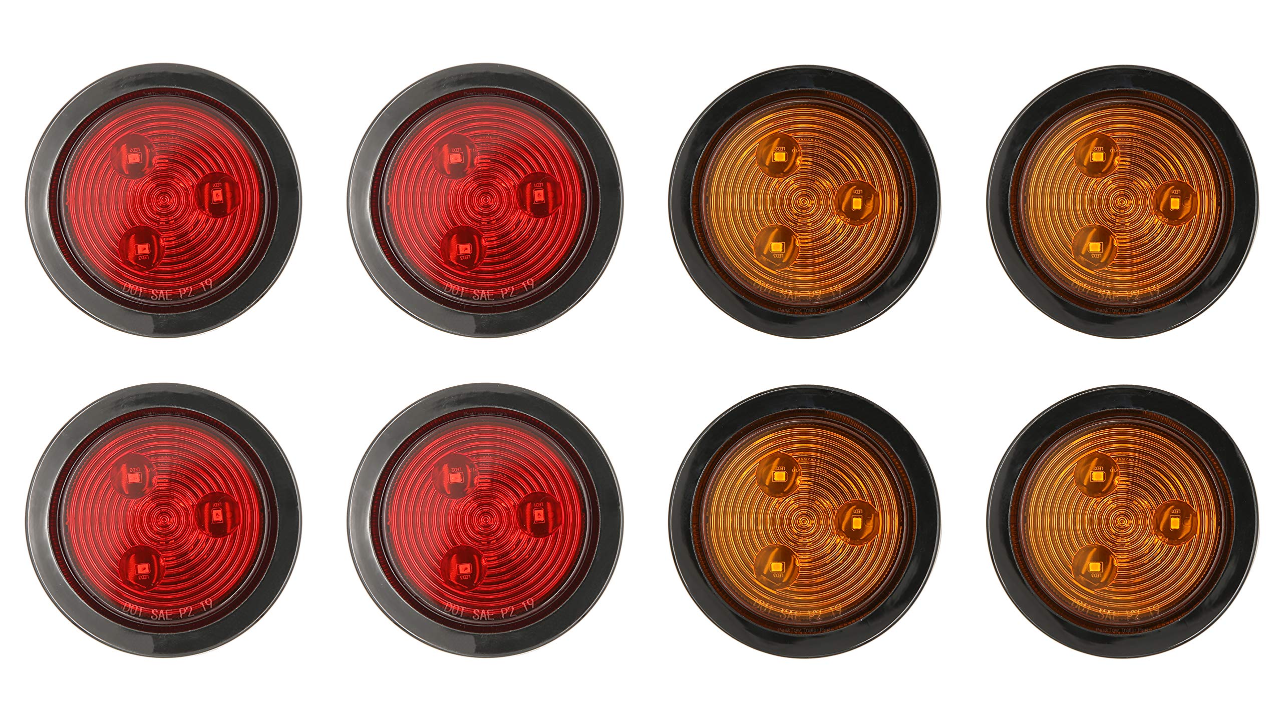 PEAKTOW PTL0283 Round LED 2.5” Submersible Clearance Marker Lights With Grommets and Plugs 8PK (4pcs Amber + 4pcs Red)