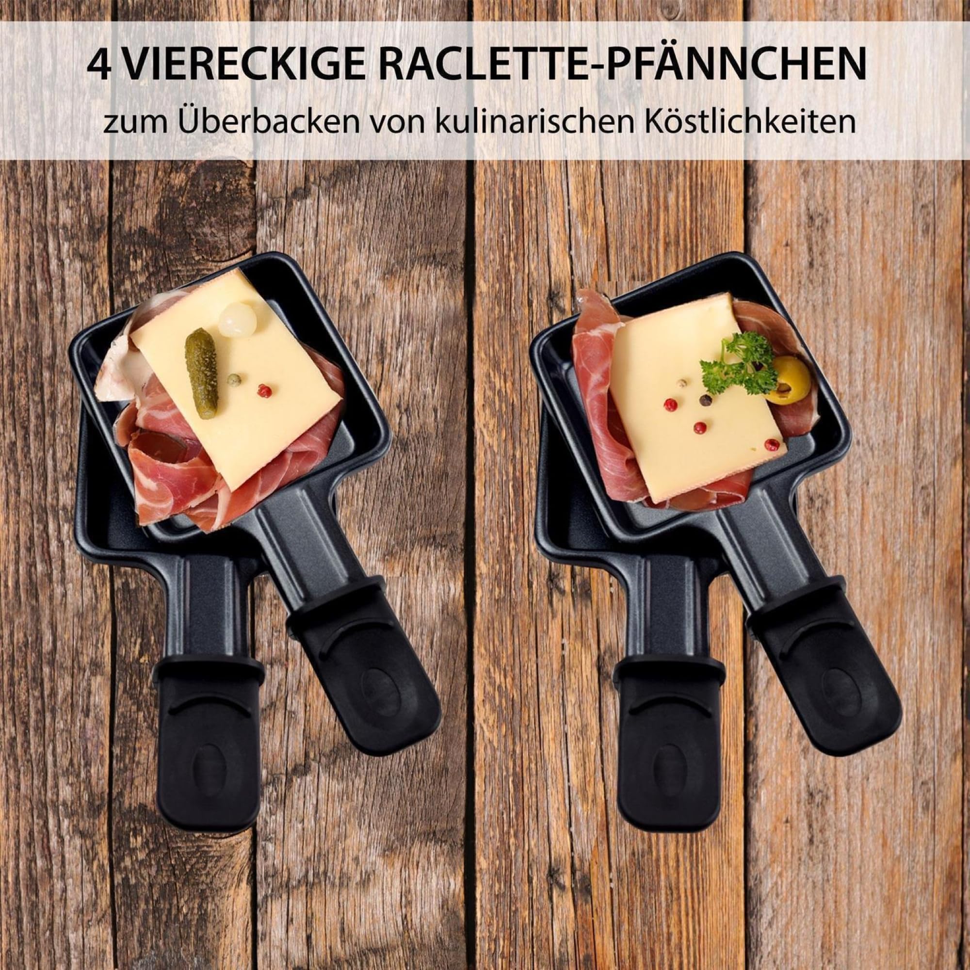 Syntrox Germany Raclette-Grill Thurga, Raclette Set für vier Personen, Antihaftbeschichtung für einfache Reinigung, Geteilte Platte mit heißem Stein und Grillplatte
