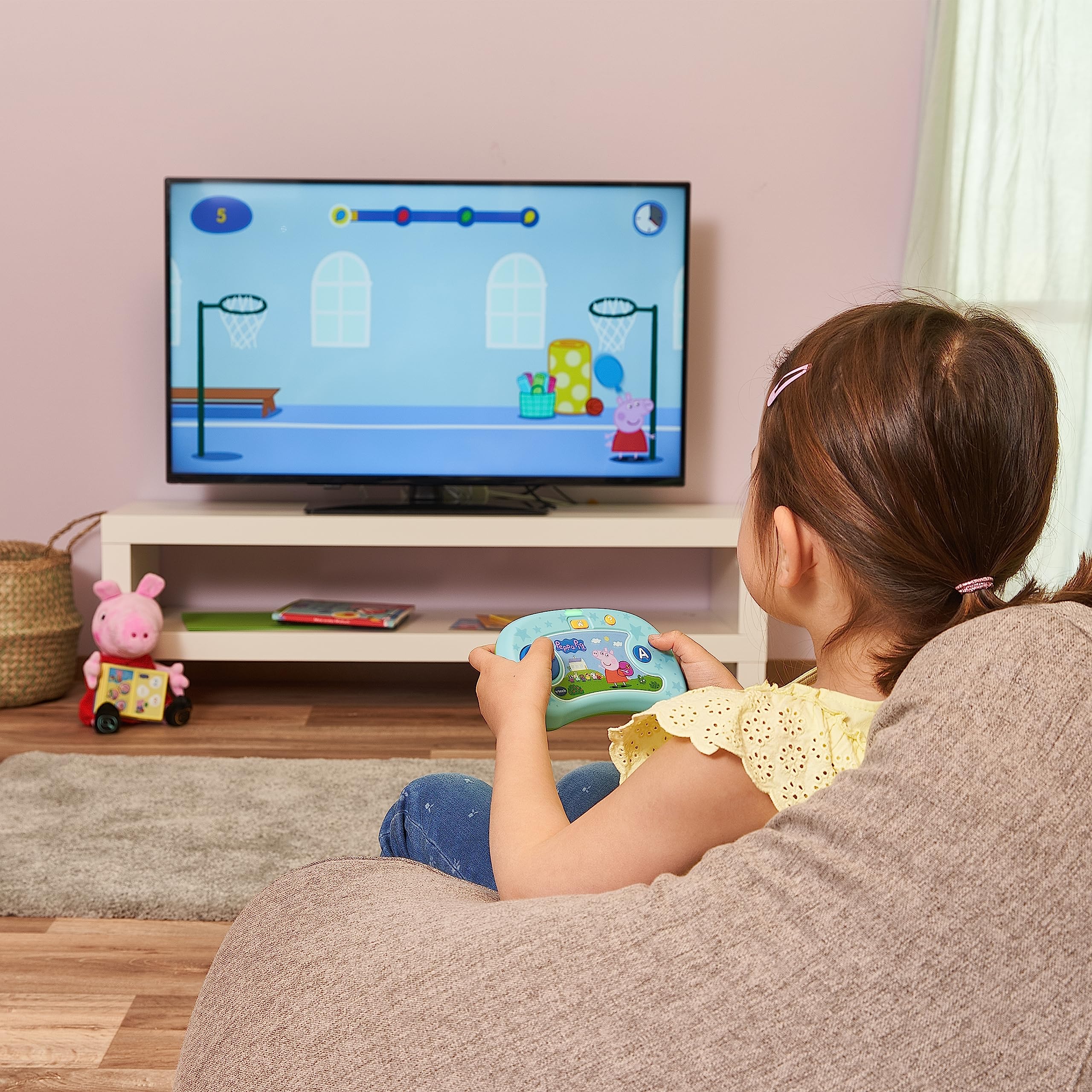 VTech ABC Smile TV Peppa Pig Konsola Do Nauki Bezprzewodowa Z Pendrive'em Do Telewizora Z 8 Grami Dla Wielogodzinnej Zabawy W Nauce Dla Dzieci W Wieku 3-7 Lat