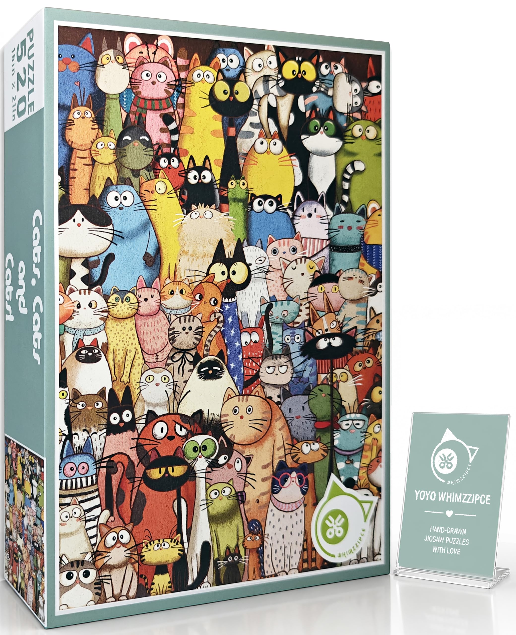 Whimsical Cat Jigsaw Puzzles for Adults, 520 Piece, Hand-Drawn Art | Precision-Cut, Snug Fit, Anti-Glare Finish, Dust Free. Poster, Postcard & Bag Included. Gift-Ready. 15"x21"