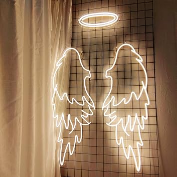 Angel Wings Neon Signs for Wall Decor, 29.5 * 24.6 inches Angel Wings Led Lights Signs for Wedding, Party, Bar, Bedroom, Valentines Day, Christmas Home Game Room Decoration