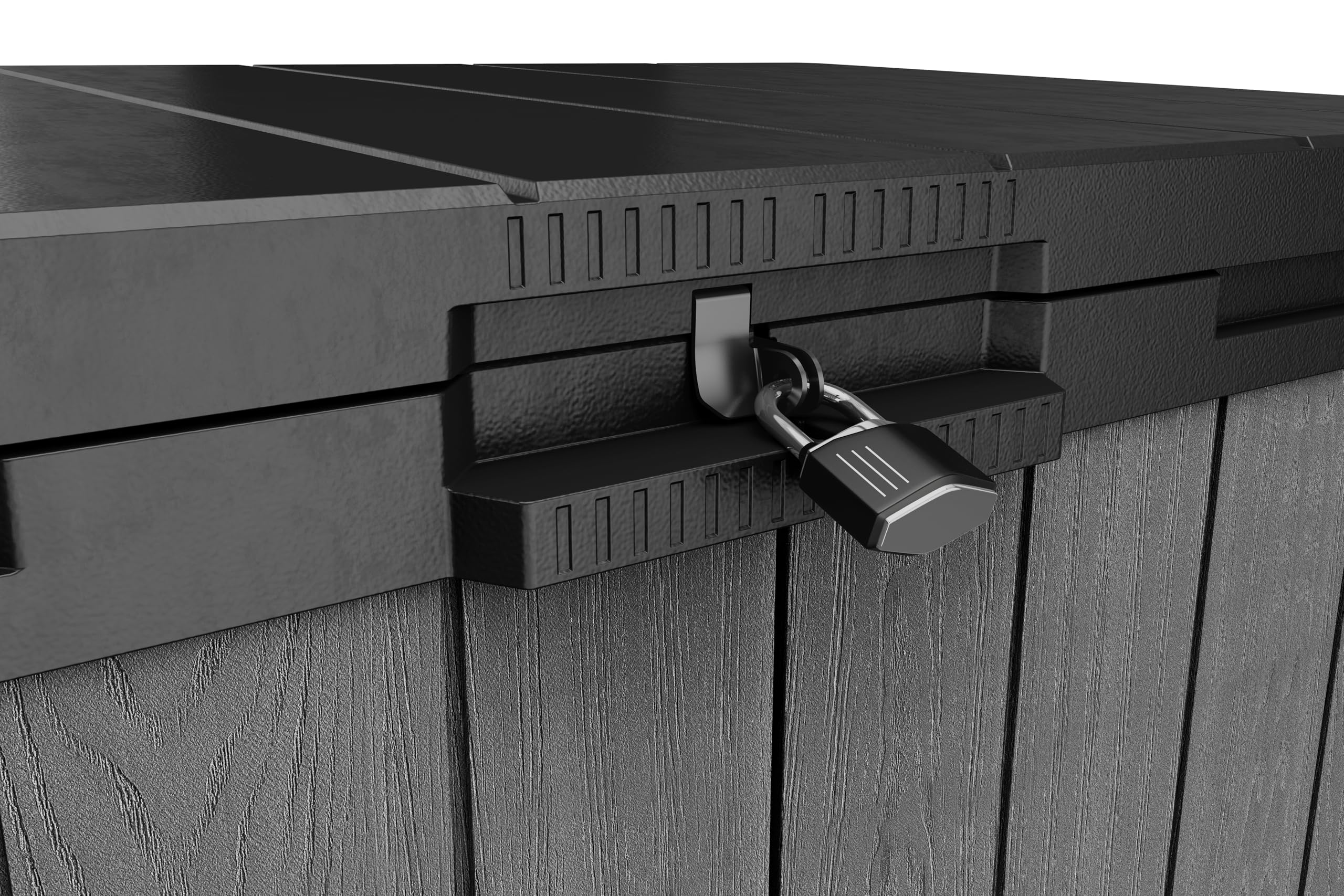 Keter Store-It-Out Darwin Armoire de rangement, 1150 l, résistante aux intempéries, aspect bois, verrouillable, pour 2 poubelles de 240 l, 141 x 82 x 118 cm, gris