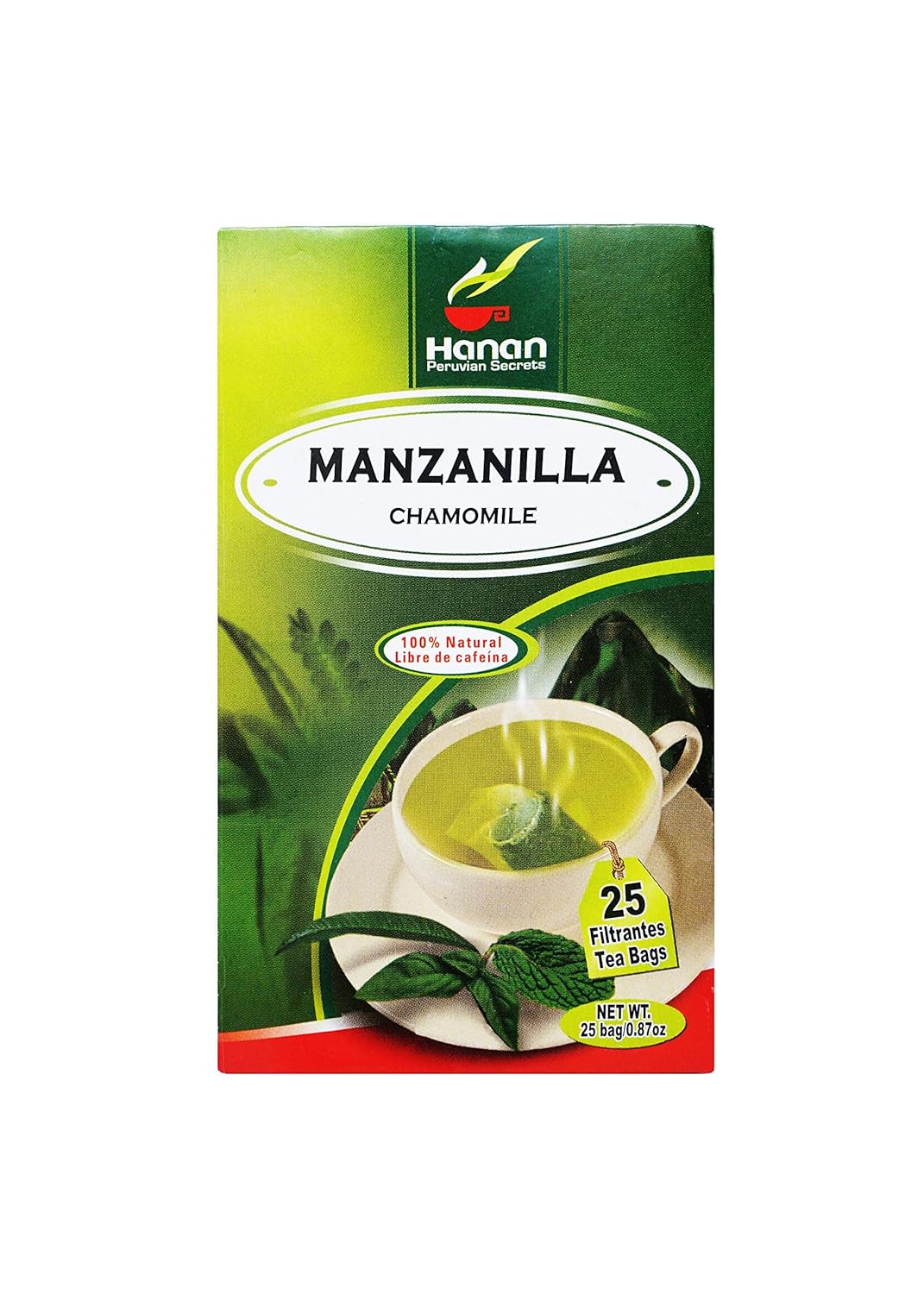 Hanan Peruvian Secrets Manzanilla Herbal Tea | 100% Natural Chamomile | 25 Tea Bags | Aids in Digestion and Naturally Promotes Relaxation to Relieve Occasional Stress - 6 Pack