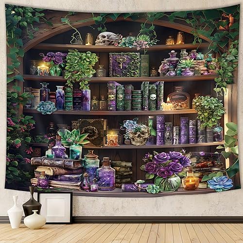 SVBright Tapiz gótico de calavera de 59 pulgadas de ancho x 51 pulgadas de alto, estilo gótico, vintage, mago, negro, único, misterioso, fresco,