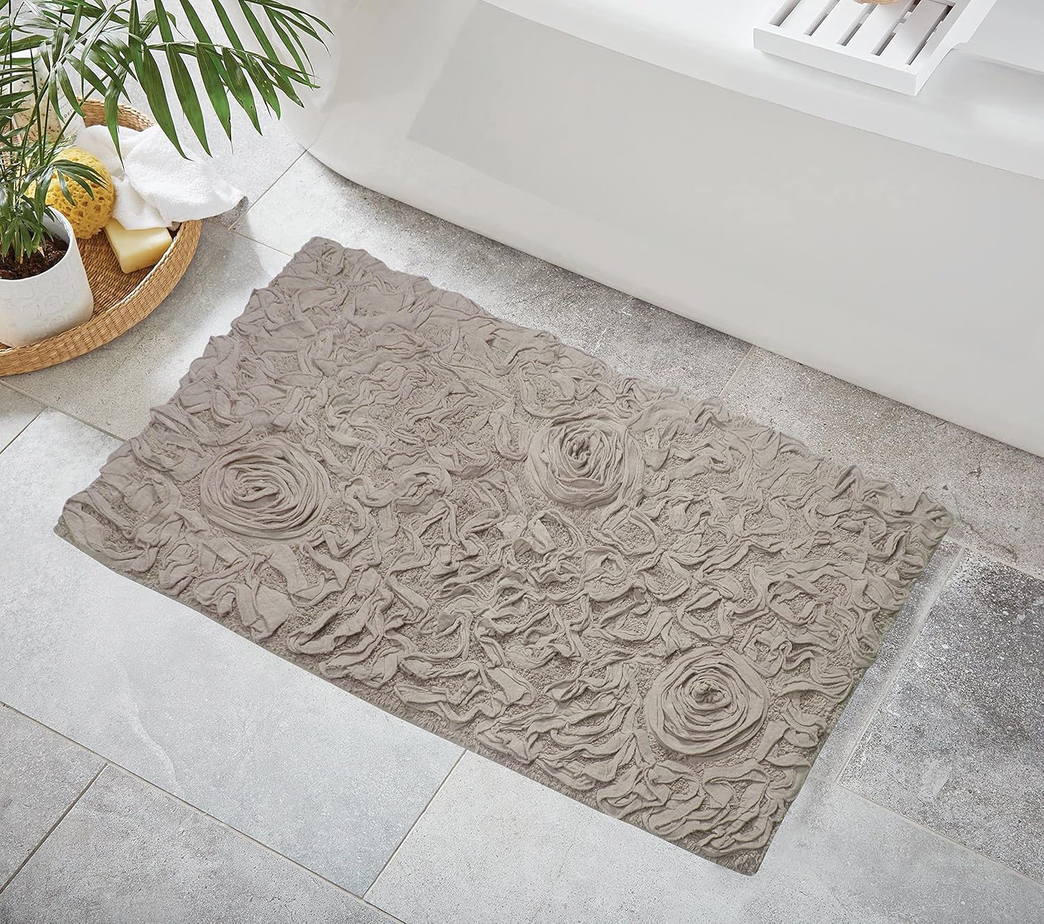 Home Weavers Bell Flower Collection 100% Cotton Tufted Bath Rugs, Extra Soft and Absorbent Bath Rugs, Non-Slip Bath Mats, Machine Washable, Bath Mats for Bathroom Floor, 24"x40" Rectangle, Linen