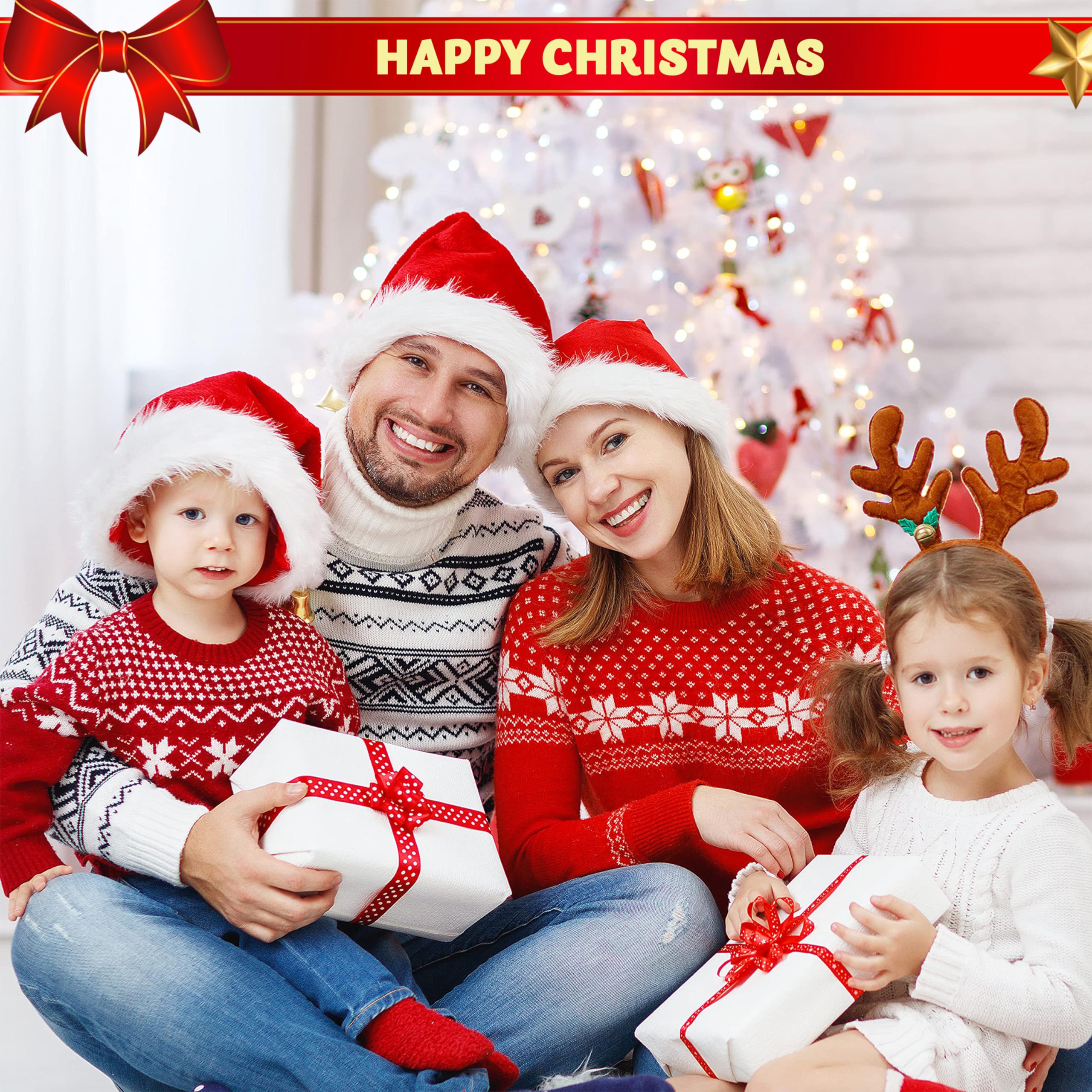 JOYIN Lot de 12 bonnets de Noël de qualité supérieure de 30 x 50 cm, en velours rouge avec manchettes blanches pour cadeaux de Noël et accessoires de fête