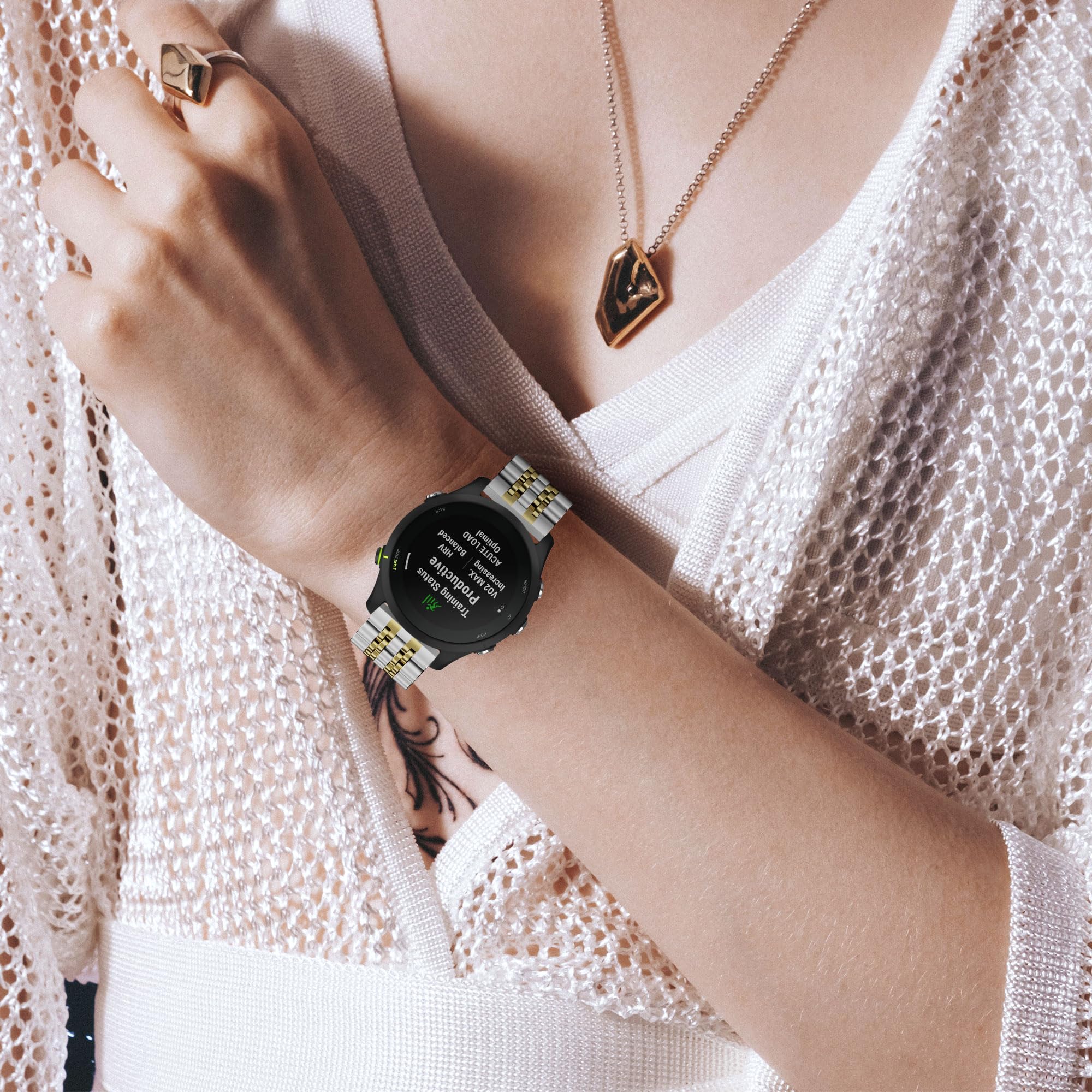 SUNDAREE Bracelet Montre Garmin Venu 2/3/Vívoactive 4/Forerunner 255 265 Music, 22MM Noir Homme Acier Inoxydable Métal Bracelet Smartwatch Remplacement Band