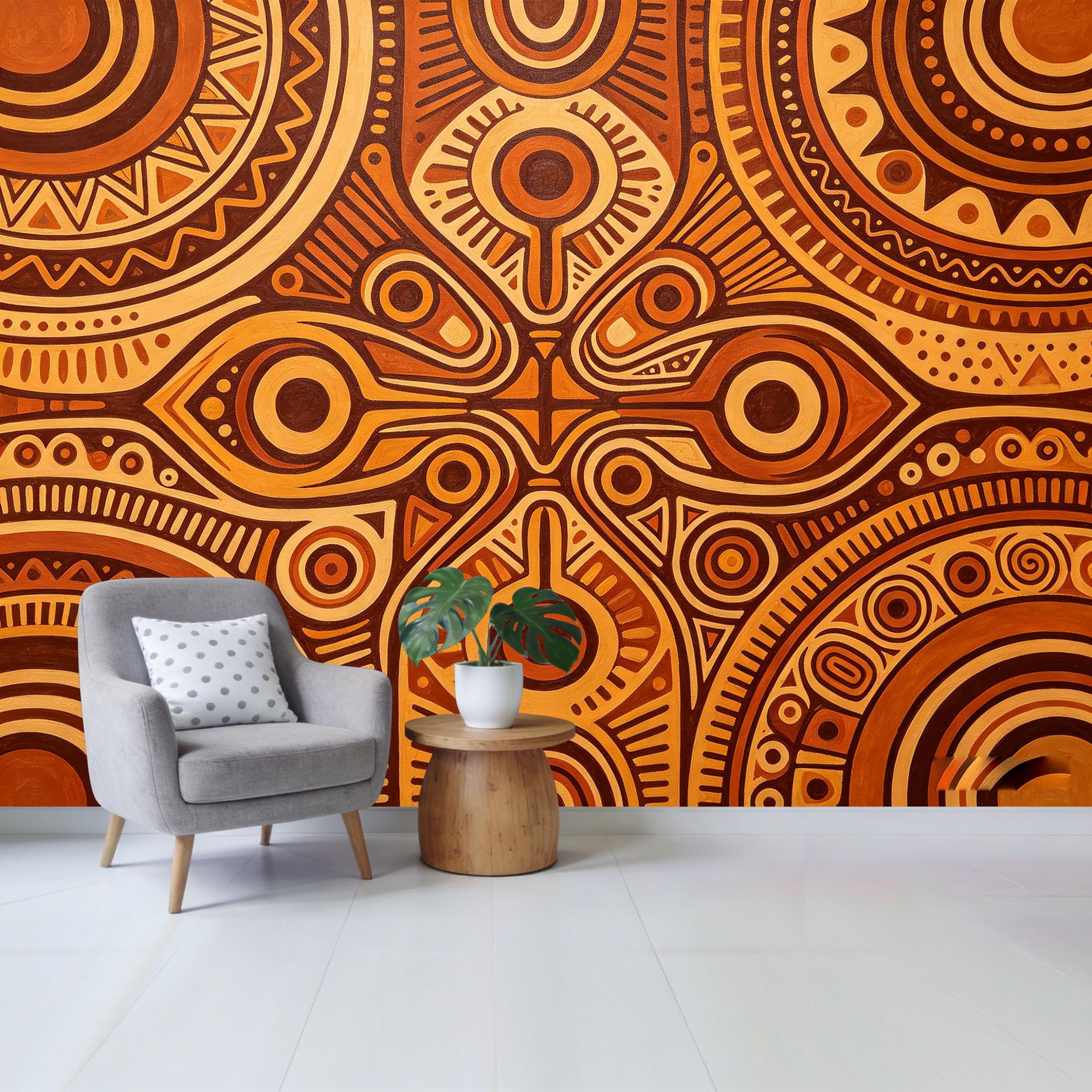 Qzlithotic Yq2605250091 Custom Size Wall Mural Earthy Brown Tribal Geometric Pattern Abstract Textured Art Selfadhesive Wall Fabric Removable Wallpaper For Home Office Decor