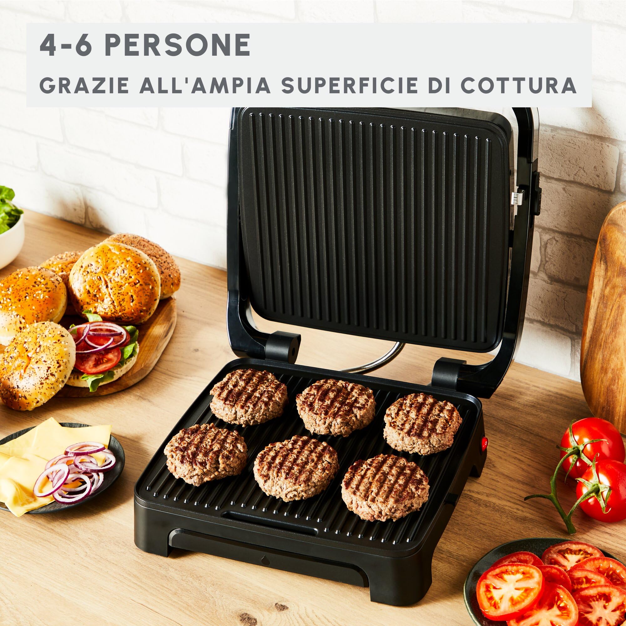 Moulinex Inicio Adjust, Piastra per Panini e Griglia, Termostato Regolabile, 2000 W, Piastre di Cottura Antiaderenti, GI272D10