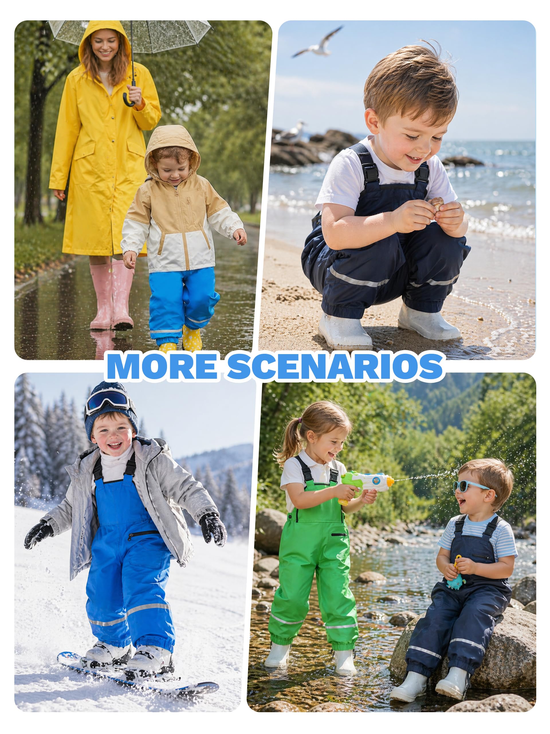Volunboy Pantalon de Pluie à Bretelles Garçons 1-5 Ans - Imperméable Coupe-Vent Léger, Anti-Boue Séchage Rapide