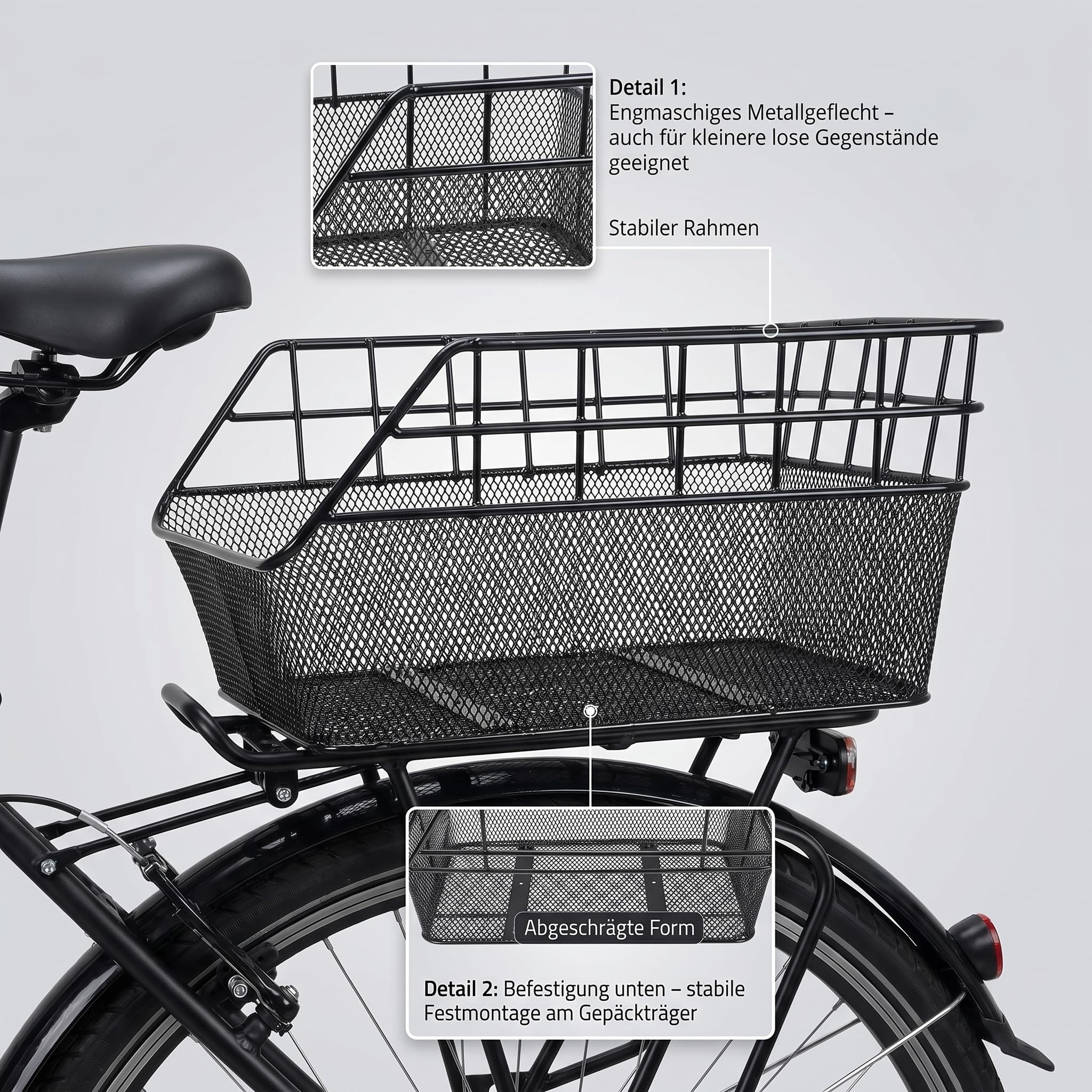 Cestino per Bicicletta XXL - Red Loon - Cestino per la Scuola e la Spesa - Cestino Posteriore - Metallo Nero - Montaggio su Rack