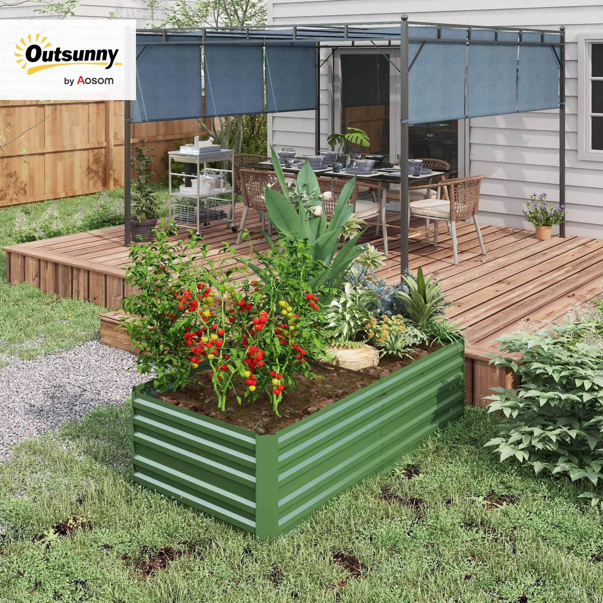 Outsunny Carré Potager de Jardin rectangulaire Tubes de renforcement Acier galvanisé 180 x 90 x 59 cm Vert