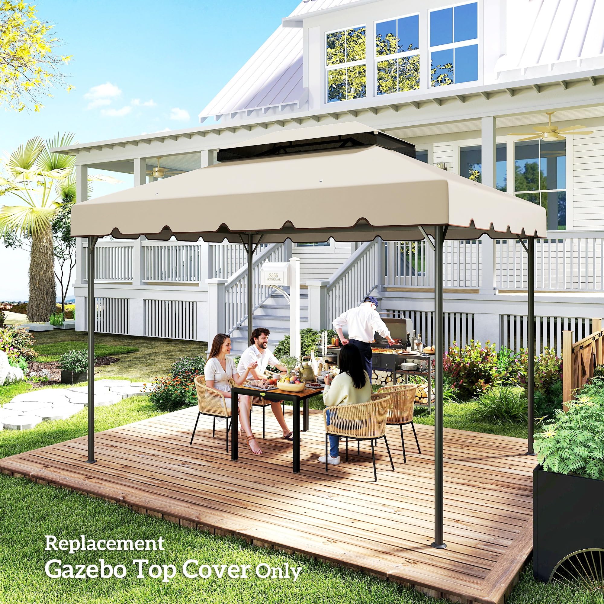 Outsunny Toile de Rechange pour pavillon tonnelle Tente Toit de Remplacement Gazebo de Jardin Tissu Polyester Haute densité 170 g/m² 4 x 3 m Beige