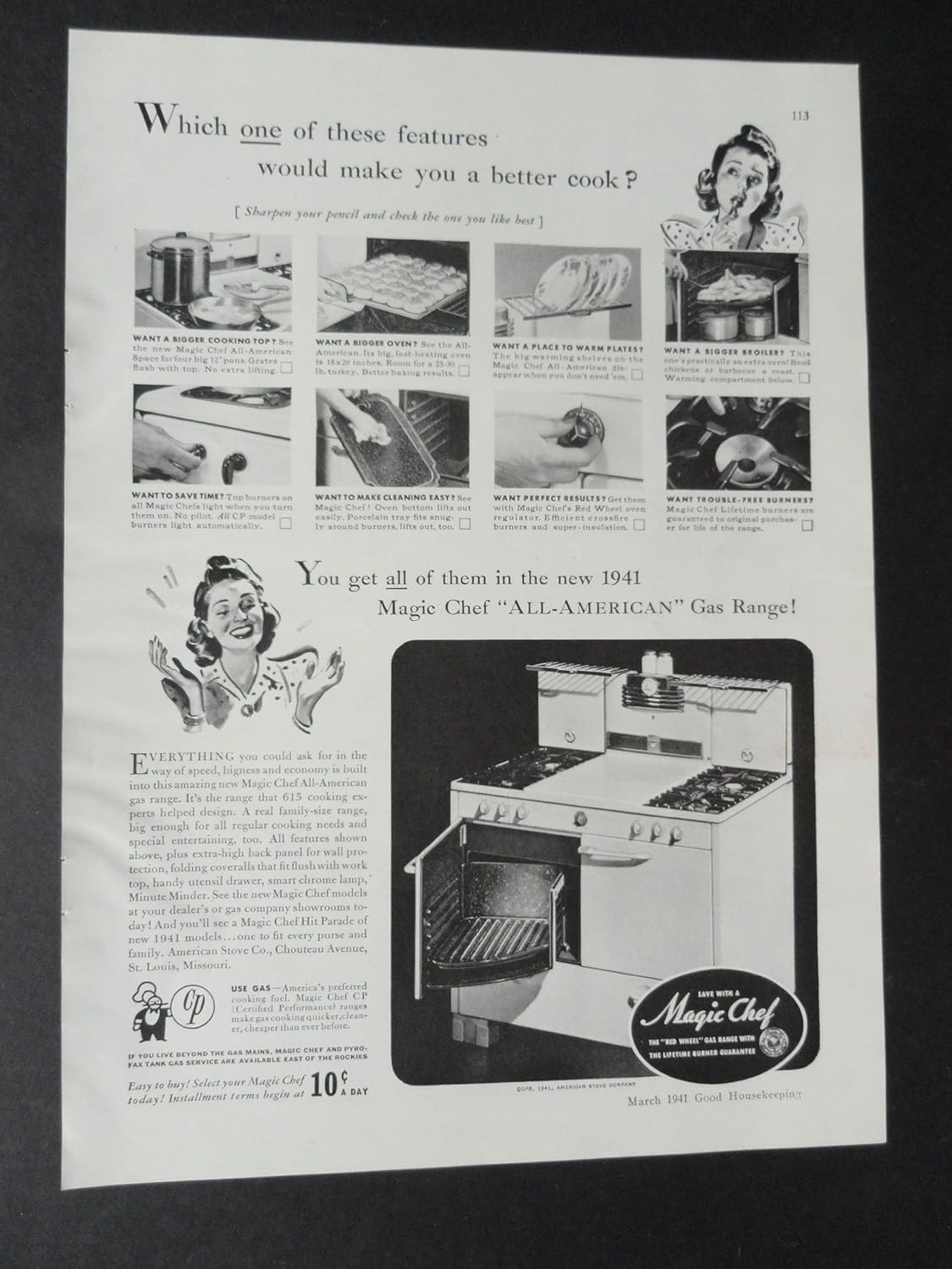 Magic Chef Ranges. print ad. 8 1/2" x 11 1/2" Illustration