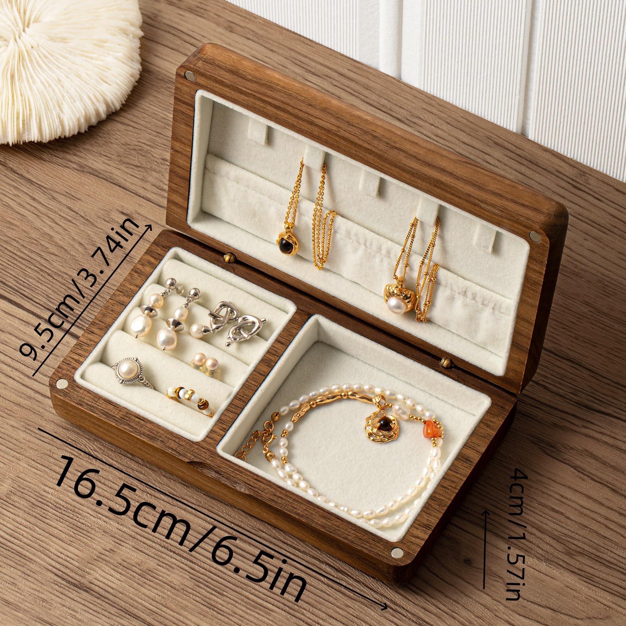 Joyero de madera para mujer caja organizadora de madera maciza collares, anillos, caja de almacenamiento Caja de Joyas,organizador para anillos collares pendientes, regalo original para mujer,